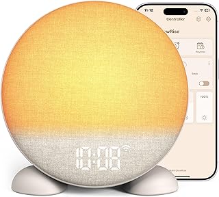 ANJANK App Smart Sunrise Alarm Clock Sound Machine with Wake up Light, Dimmable Clock & Night Light, Up to 15 Alarms, White Noise Machine with 25 Soothing Sounds for Bedroom, Gift for Kids Adults