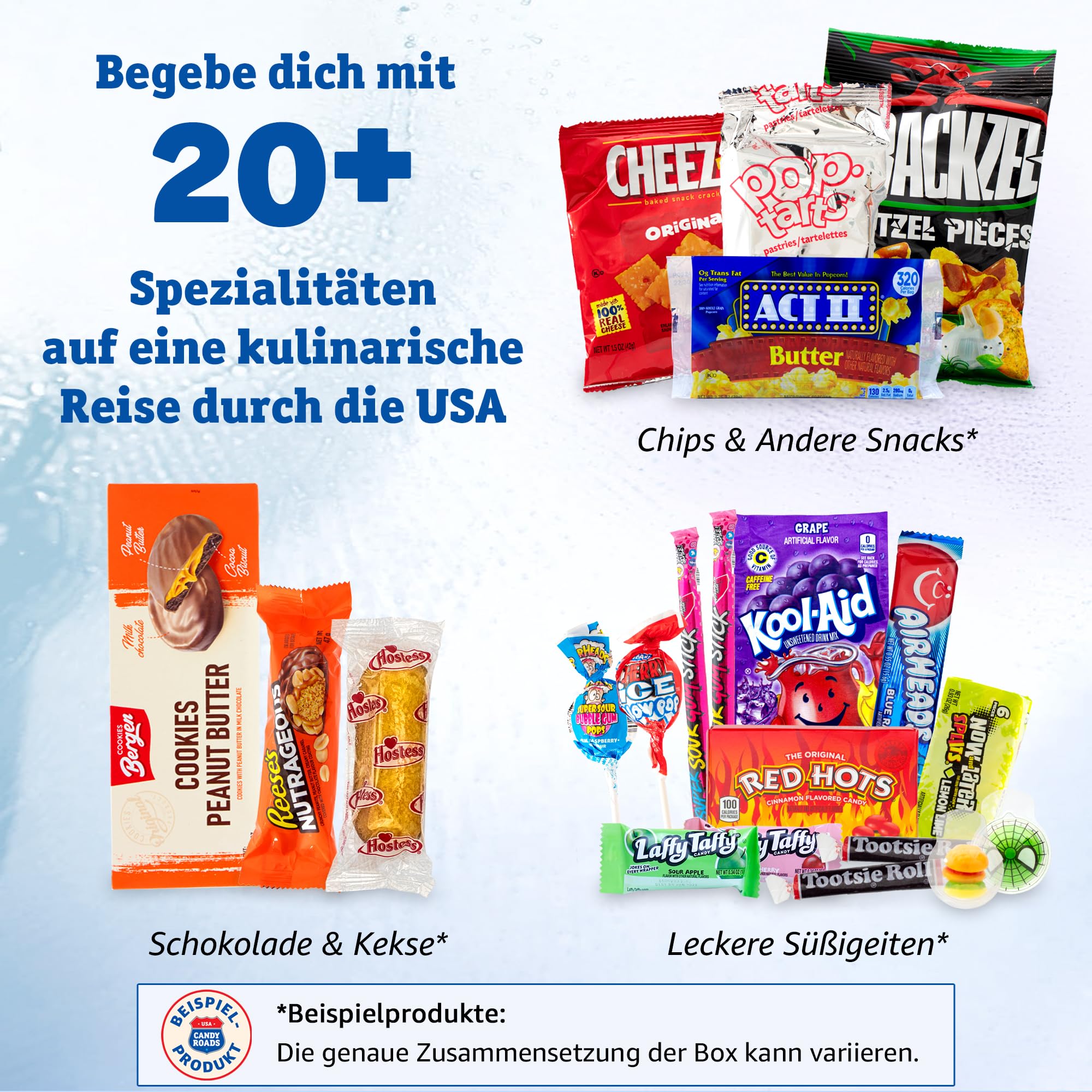 getDigital Candy Roads USA Box - Über 20 ausgewählte Süßigkeiten, Chips, Schokolade & Snacks aus Amerika - Probierbox mit Spezialitäten aus aller Welt
