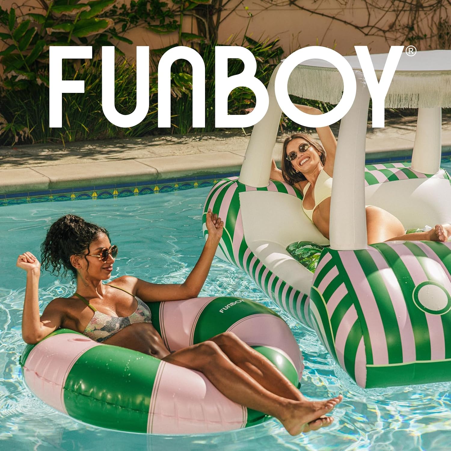 FUNBOY Giant Stripe Inflatable Pool Float with Cup Holder, 48" Adult Inner Tube Swim Ring Pool Lounger