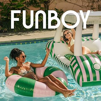 FUNBOY Giant Stripe Inflatable Pool Float with Cup Holder, 48 Adult Inner Tube Swim Ring Pool Lounger