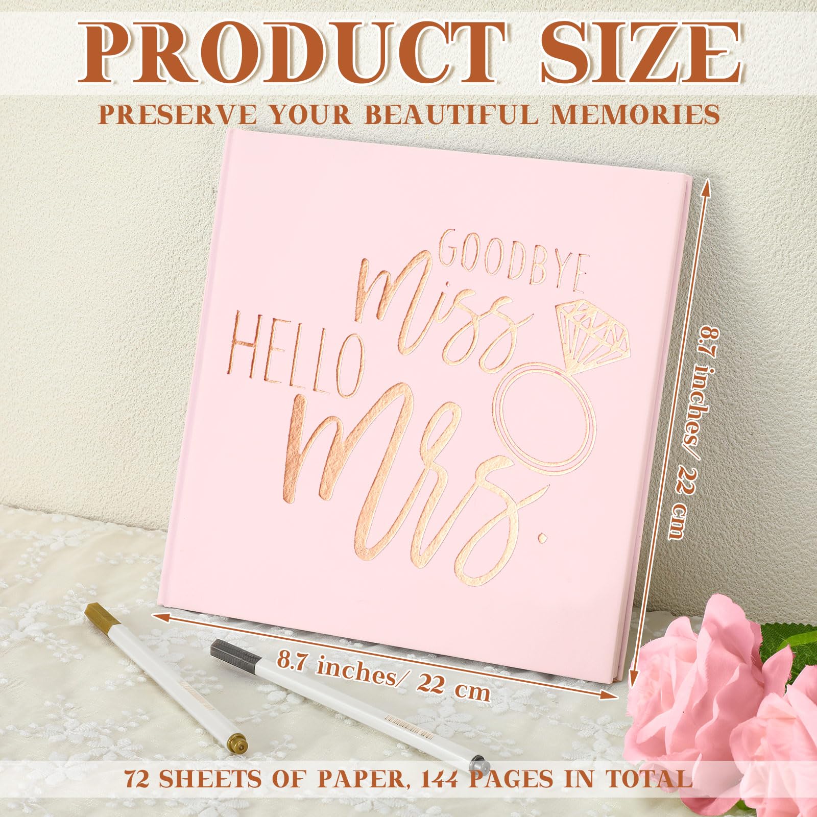 Fullhawl Księga gości na wieczór panieński album do scrapbookingu listy do panny młodej z 2 długopisami 22 cm księga gości weselnych album fotograficzny z 144 stronami znak foliowy w kolorze różowego