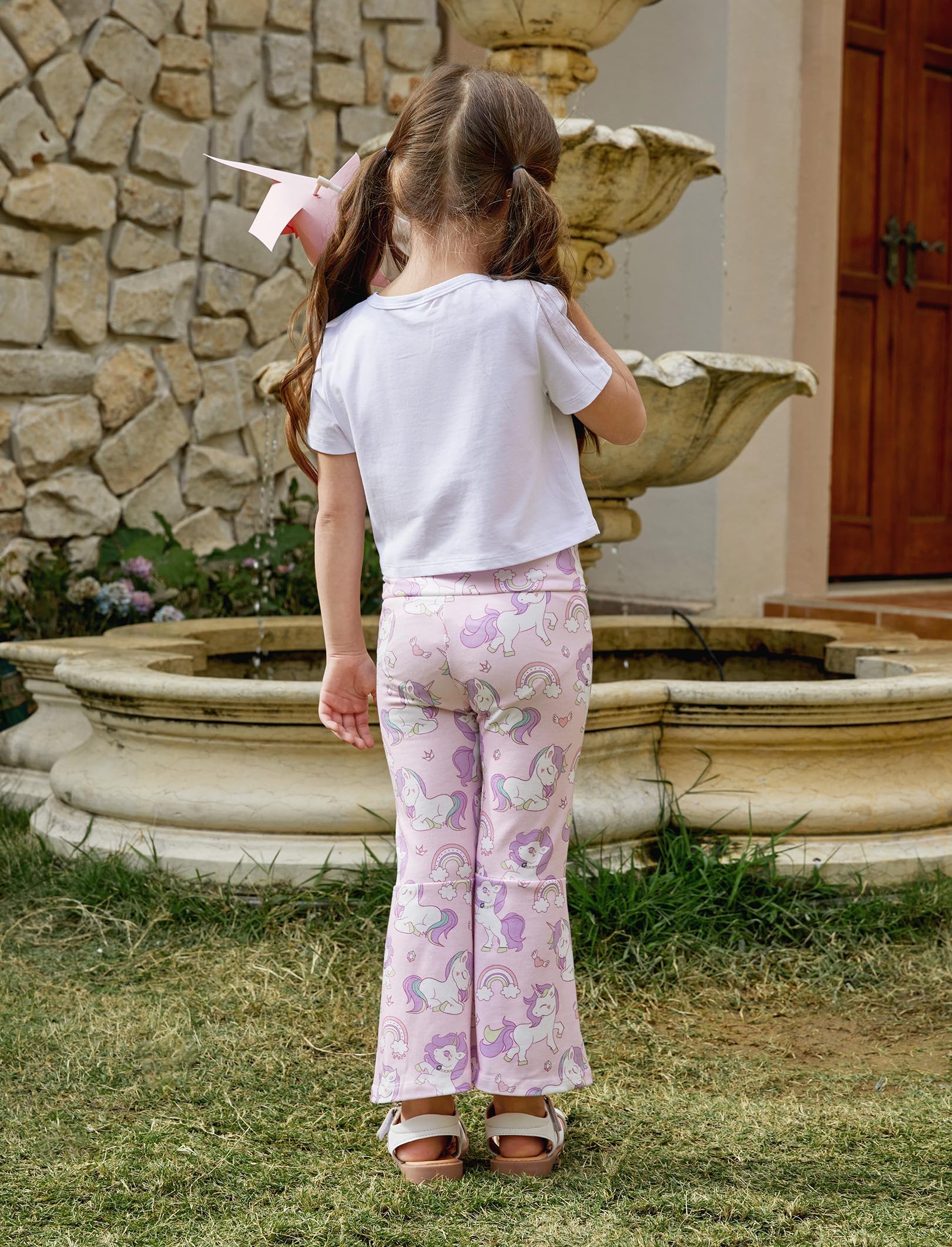 PATPAT Set di Abbigliamento per Ragazze, Pantaloni della Tuta Casual e Pantaloni a Campana, Vestiti Bambina di T-shirt Estive a Maniche Corte per Bambini, Regalo Estivo 3-12 Anni Coordinati 3 Colori