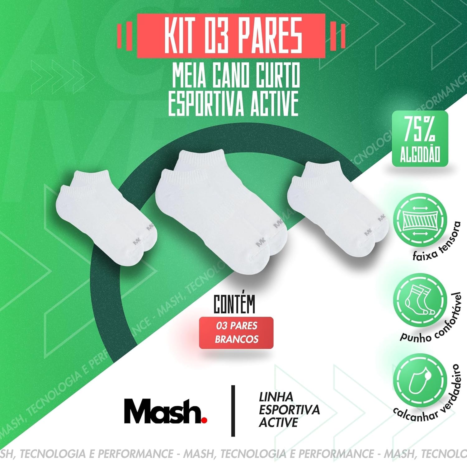 Kit 3 Pares Meia Cano Curto Esportiva Active Com Algodão Masculina Mash em promoção! Veja a oferta e mais achadinhos de Moda íntima 9 Hoje é o melhor dia para comprar Kit 3 Pares Meia Cano Curto Esportiva Active Com Algodão Masculina Mash com aquele preço maroto! Promoção! Aproveite a oferta! 9