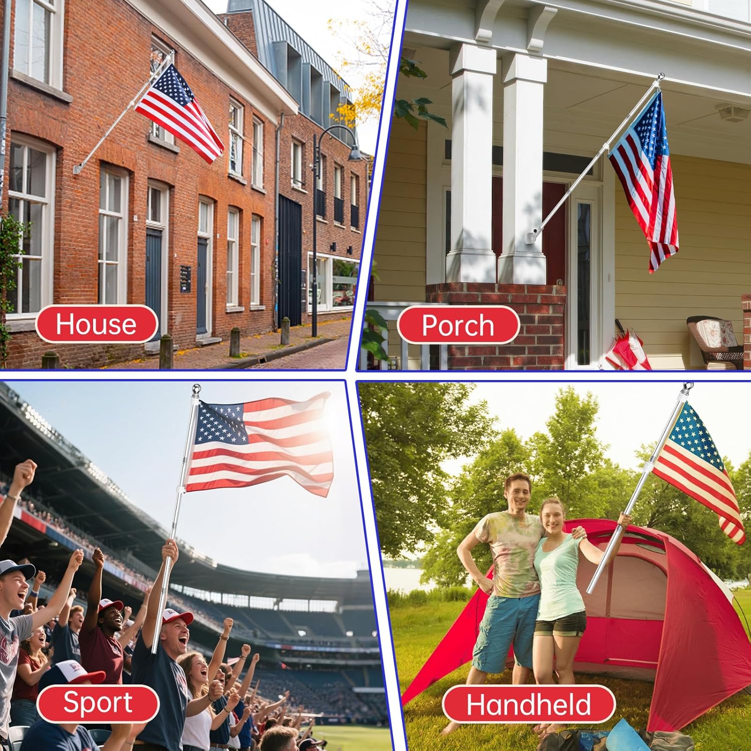 ZMTECH 6FT American Flag Pole with Solar Light | Tangle Free Stainless Steel USA Flag Pole Kit, 180° Adjustable Holder for Outside House Yard, Silver (No Flag Included)