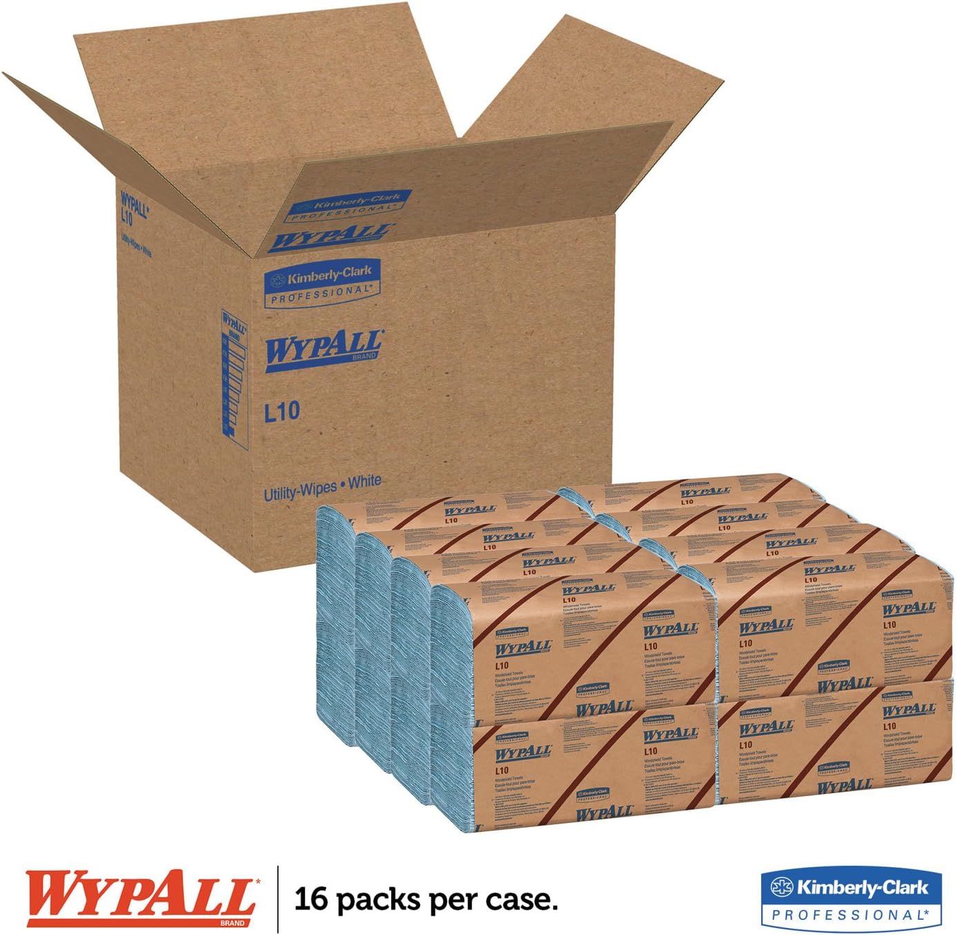 WypAll 05120 L10 Windshield Wipers, Banded, 2-Ply, 9 3/10 x 10 1/2, 140/Pack, 16 Packs/Carton