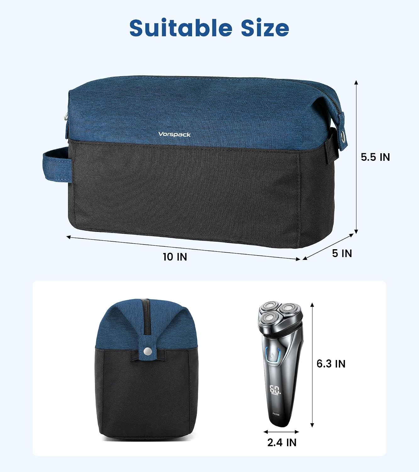 Vorspack Lightweight Travel Toiletry Bag - Water Resistant Travel Bag for Toiletries, Cosmetics, Accessories, Gifts for Men - Navy Blue