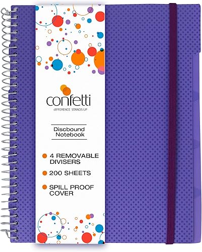 Miniatura 1 de Confetti Cuaderno de espiral perforado con agujeros, 4 divisores extraíbles, cubierta a prueba de derrames, banda elástica de cierre, bolsillo de