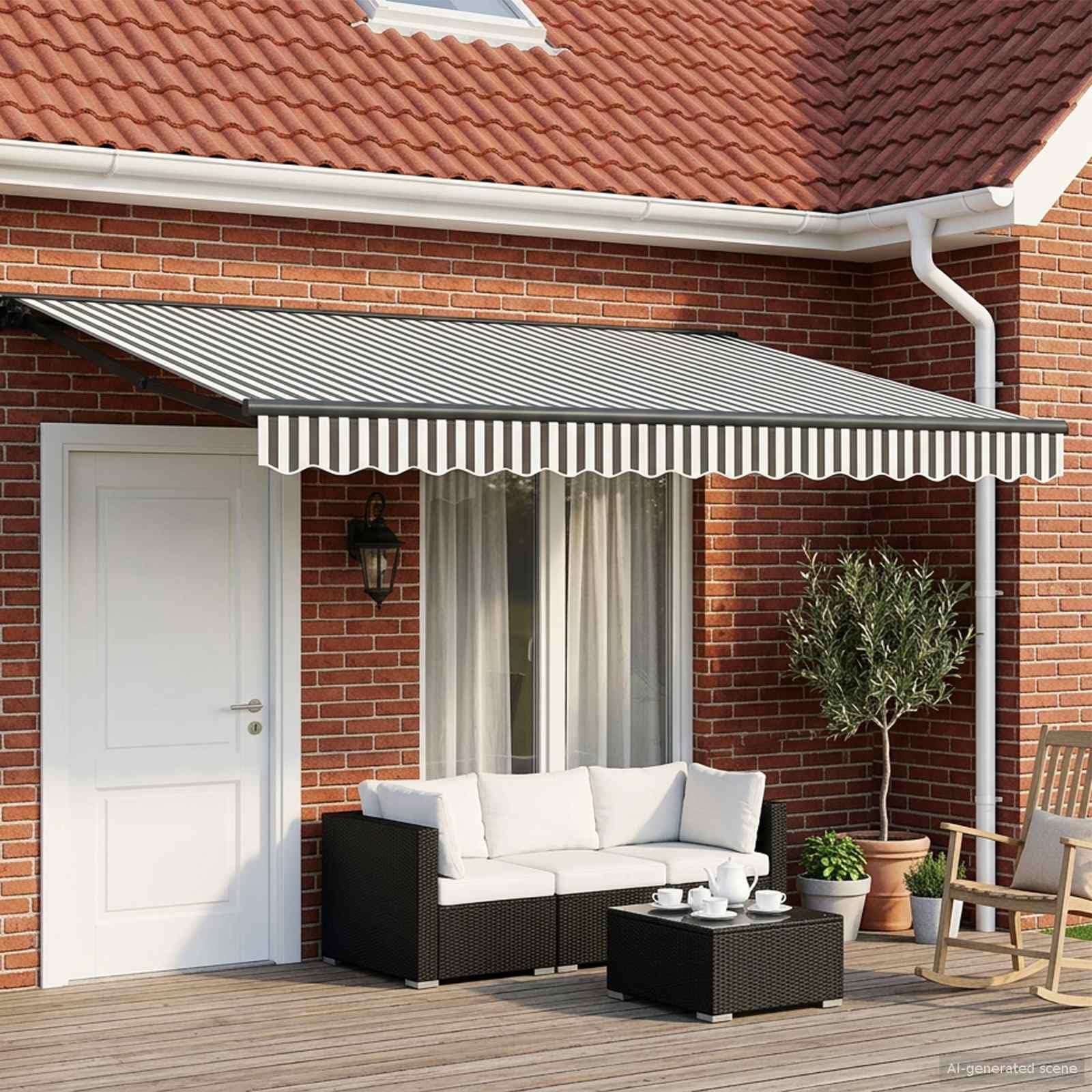 Store auvent banne rétractable motorisé en Polyester PU Anthracite et Blanc 5 x 3,5 m, Brise Vue, Pare Soleil, Ombre Pluie Vent pour terrasse Balcon Jardin Patio