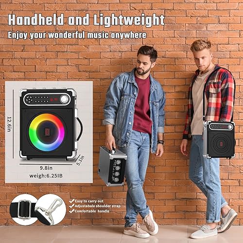 Miniatura 8 de Máquina de karaoke con 2 micrófonos inalámbricos, altavoz portátil Bluetooth 5.1 para adultos y niños, ajuste de gravesagudos, sistema PA con