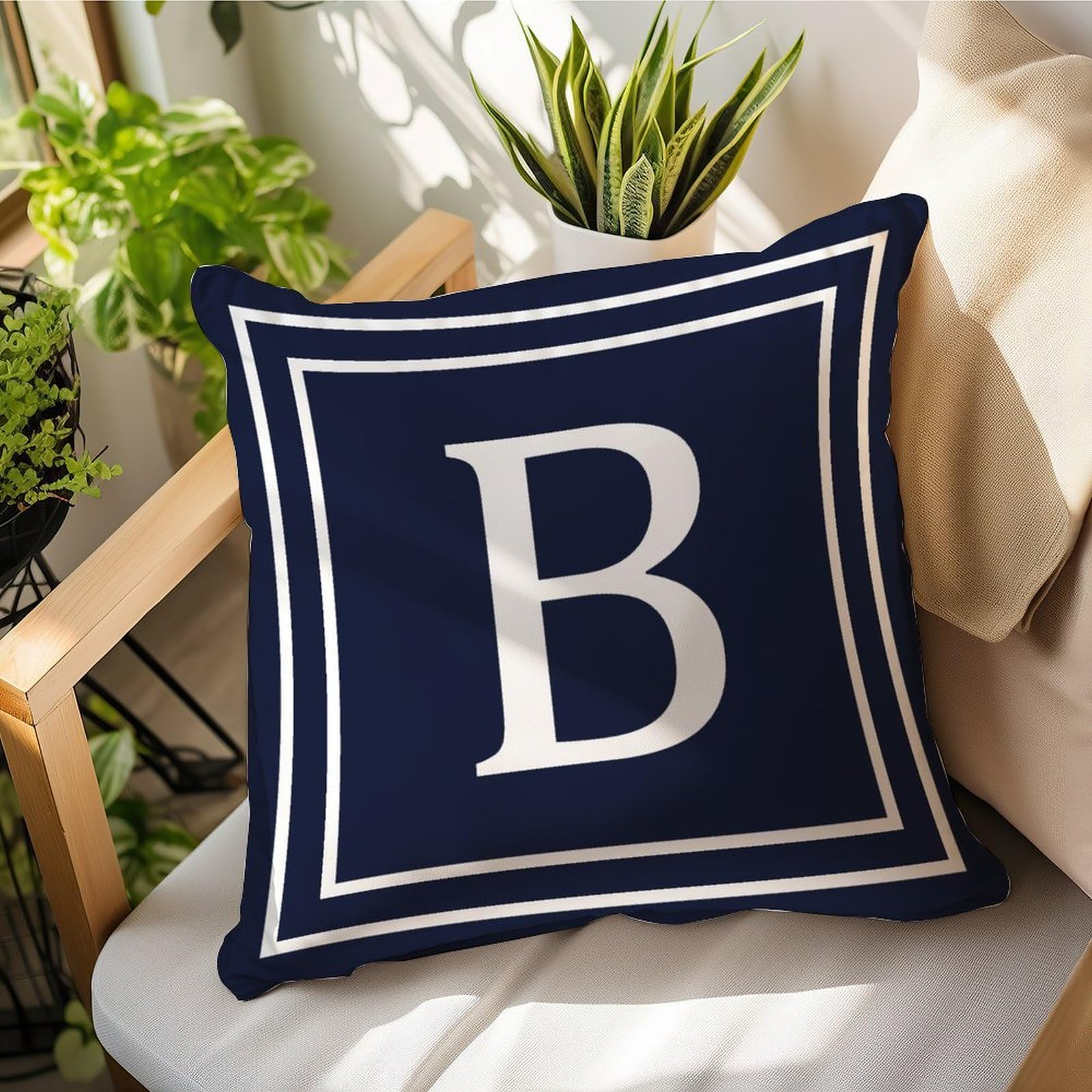 Madcolitote Initial Letter B Monogram Pillow Case 26 Letters Navy Blue Throw Pillow Cover Farmhouse Cushion Cover 18x18in Accent Pillowcase Decor Gifts for Mom Bridesmaid Bridal Shower