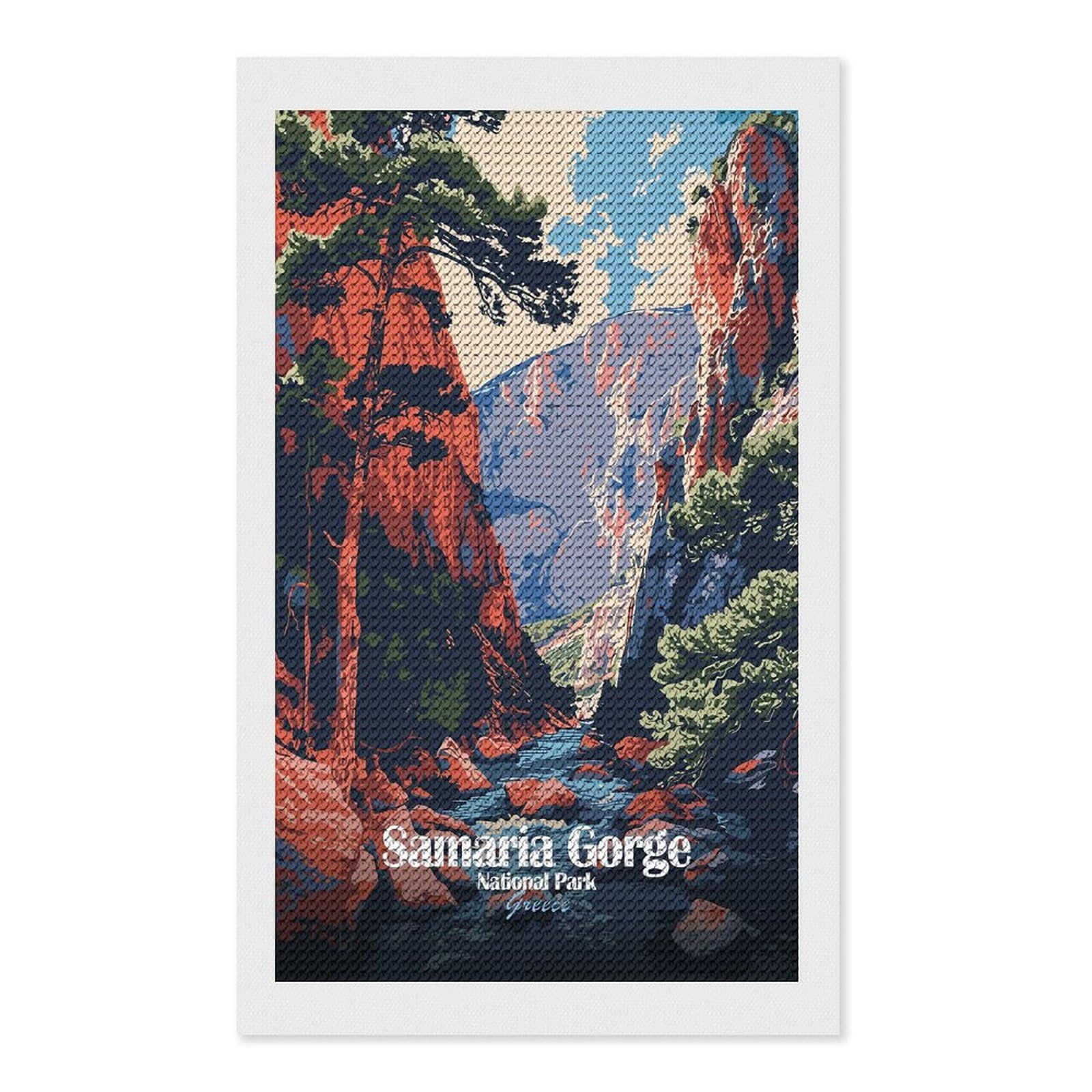 Junmoney Samaria Gorge National Park Greece Diamond Painting Set 12"x20", Neat Printed Canvas, with Tool Kit, Bedroom Decor, Gift Idea, Complete Accessories