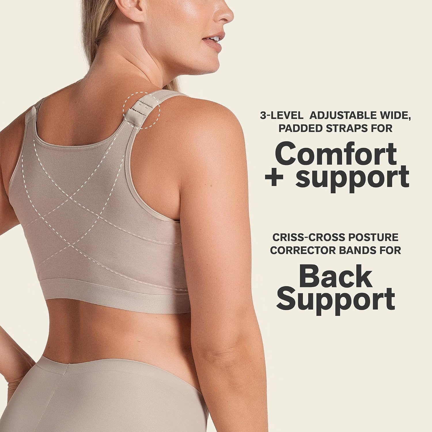 Leonisa All-in-One Front Closure Posture Corrector Bra for Women – Stretchy Cotton Wireless Back Support Bra - Image 3