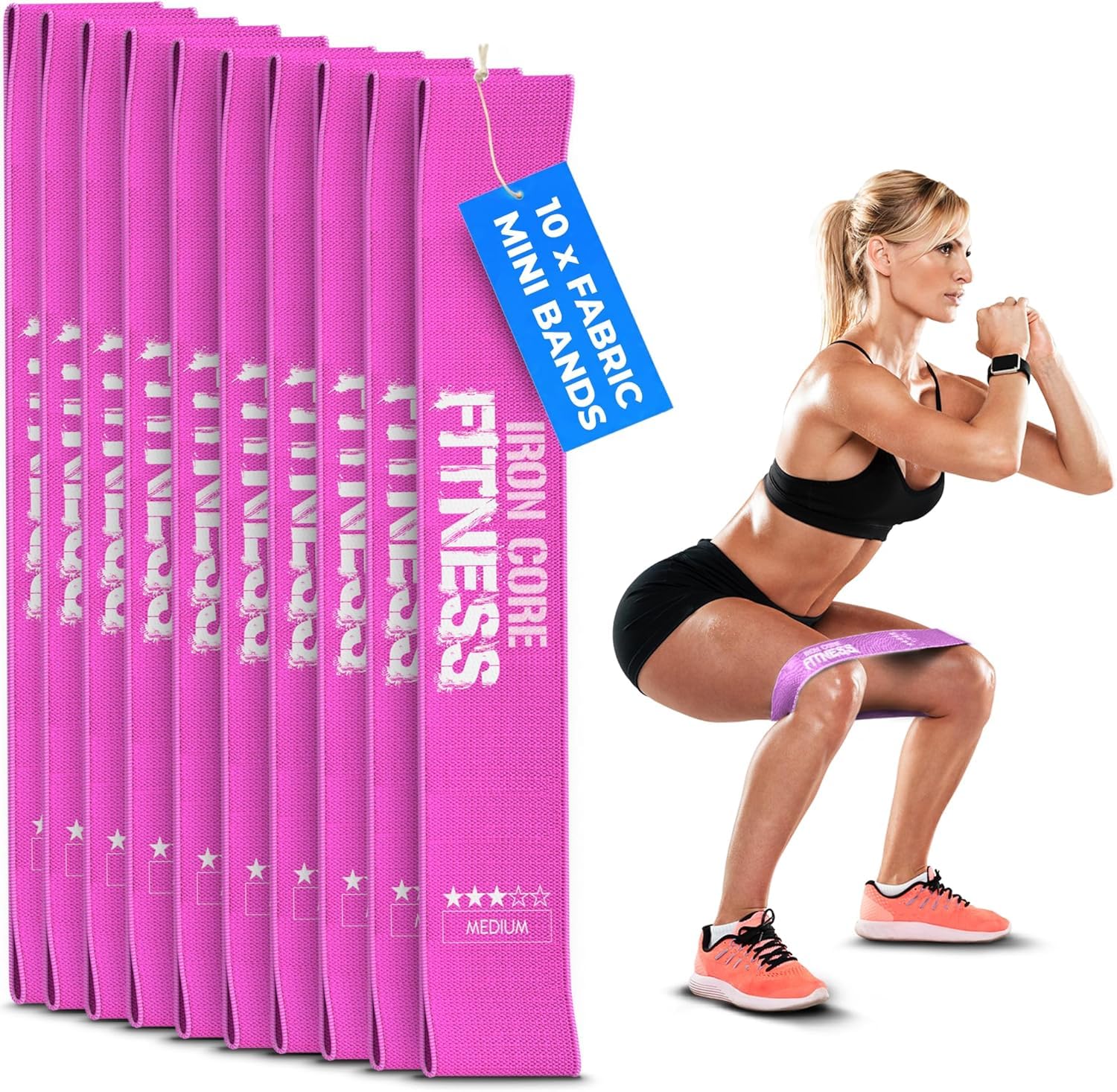 10-Pack Set Medium Resistance Booty Bands – Fabric Mini Loop Bands for Workout, Glutes, Legs & Physical Therapy – Small Exercise Band in Bulk for Women and Men – Ideal for Gyms, Studios, and Trainers — image 1