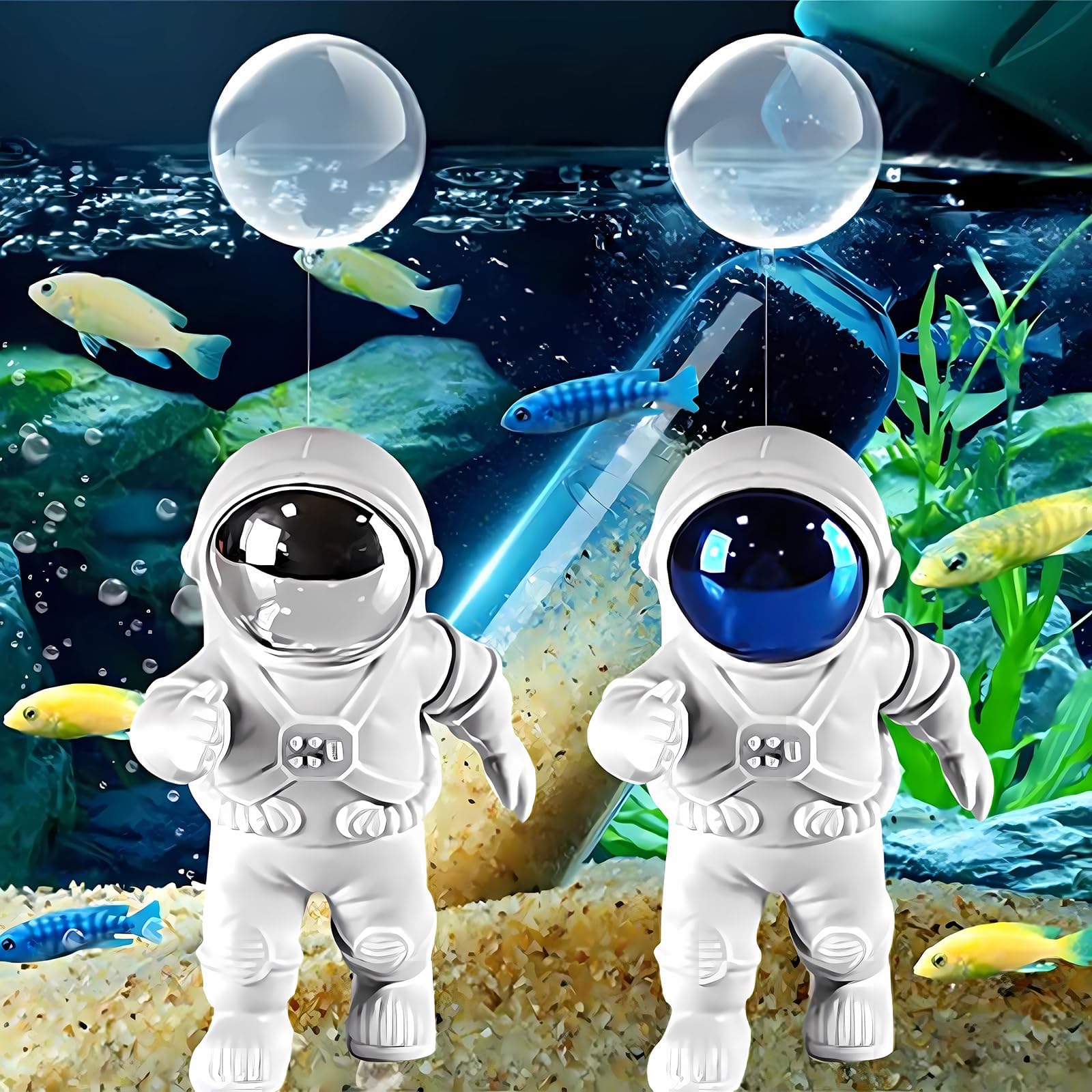SUPTEC2-Pack Floating Fish Tank Decorations Cute Little Astronauts Aquarium Accessories Fish Playmate for Fish Tank Suitable for All Kinds of Fish and Fish Tanks Swimming Pool
