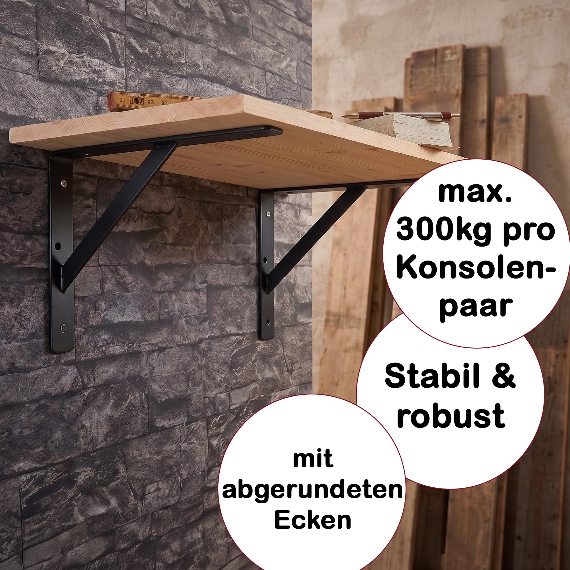siwitec Regalhalterung Stegkonsole 150kg Traglast schwarz 300x200x30mm 10er