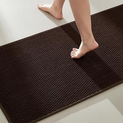 Miniatura 88 de Alfombras de baño antideslizantes, lavables, superabsorbentes, delgadas, pequeñas, de secado rápido, de pelo bajo, color gris oscuro, 16 x 24 Gris
