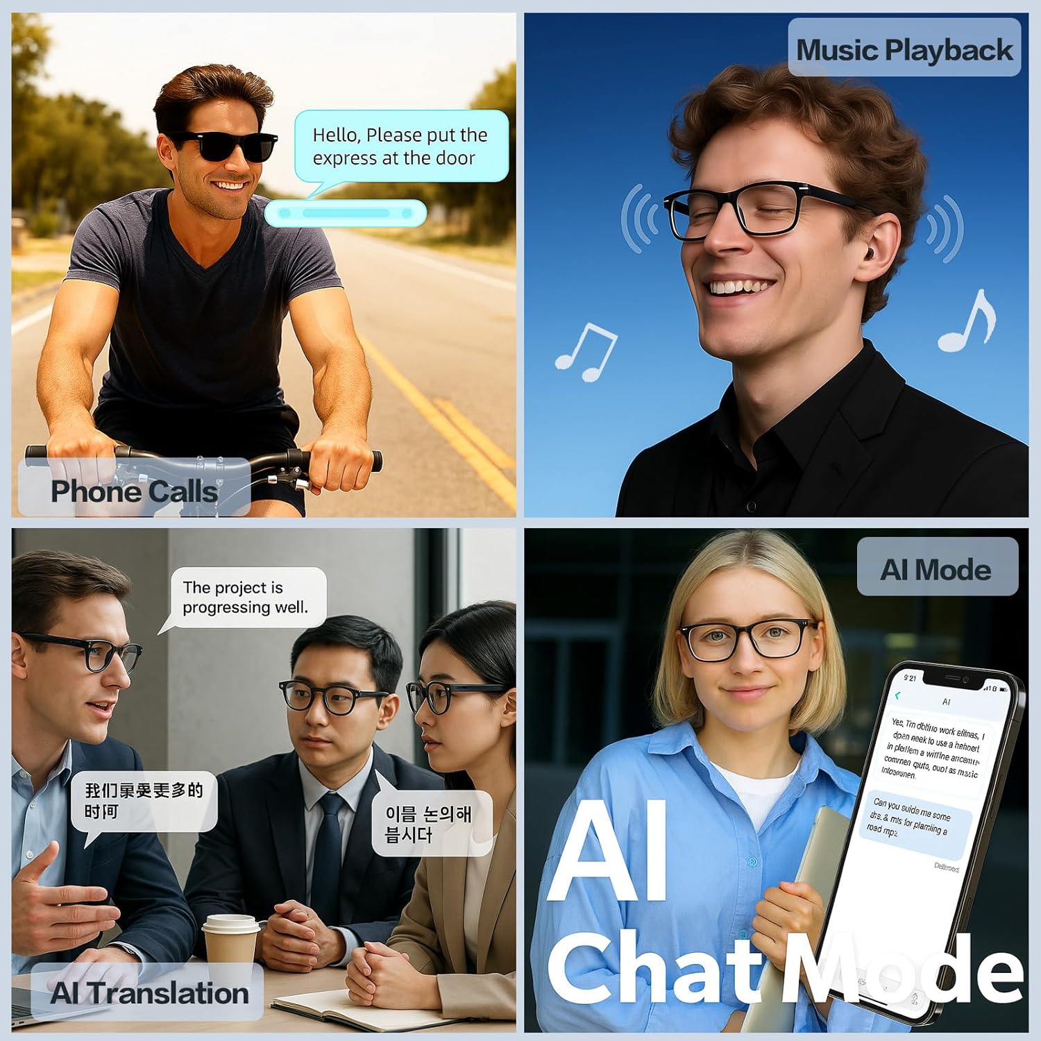 AI Smart Bluetooth Audio Sunglasses with Real-Time Translation, Open-Ear Audio for Outdoor Sports, Driving, and Travel