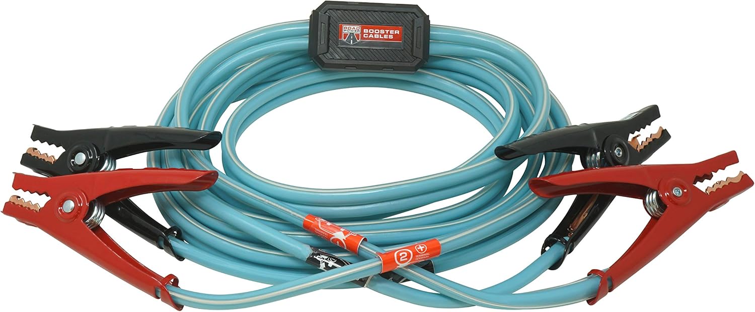 Southwire Road Power Commercial-Duty Booster Cable - Heavy Duty Design - Top & Side Post Compatible - Reliable Jump Start Tool - Tangle Free Automotive Jumper Cable - 6-Gauge - 16 Feet - Blue