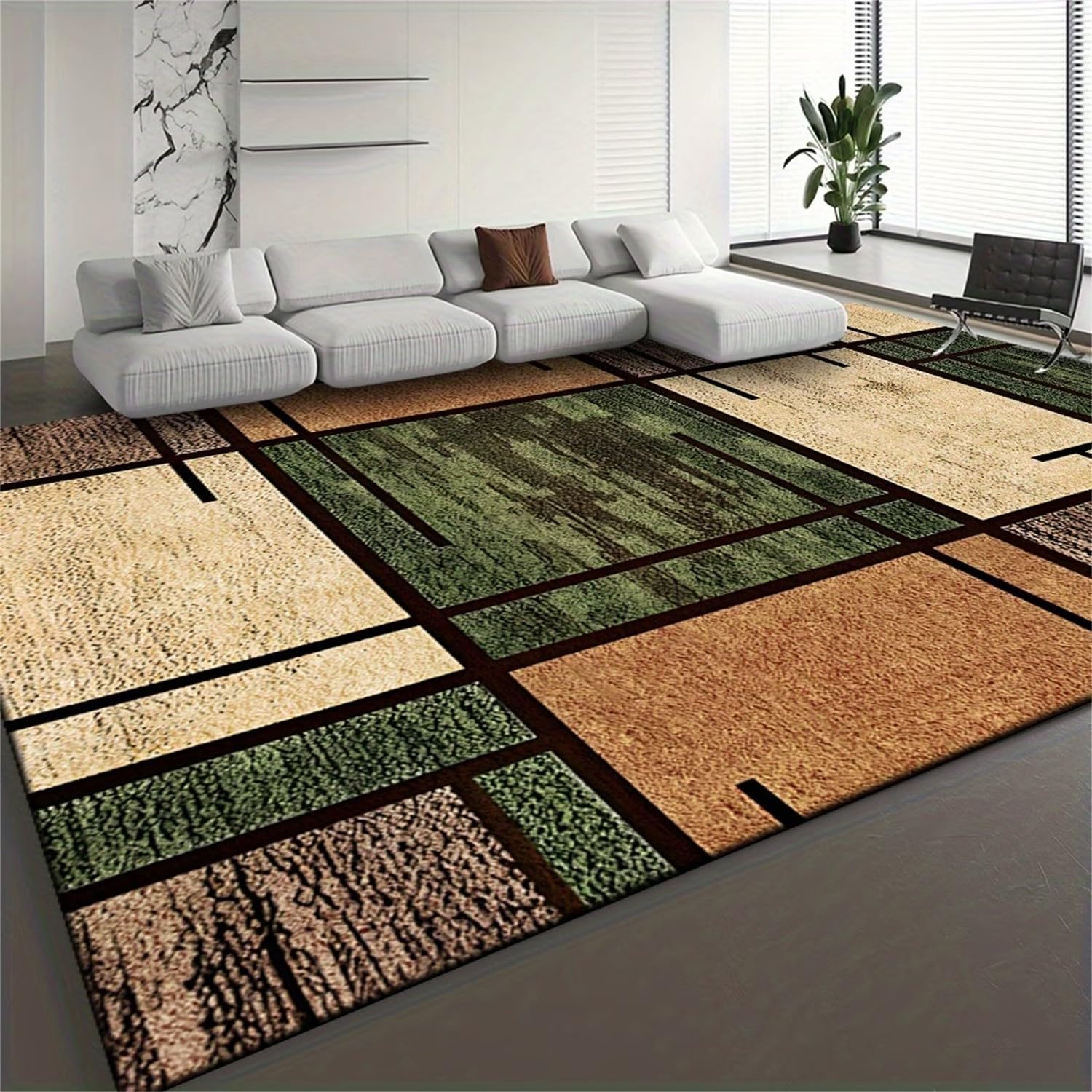 Kuluoits Living Room Area Rug 60x90cm - Classic Vintage, Multicolor Patchwork Green Brown Beige Geometric Print Rugs, Indoor Rugs, Non-Slip, Washable, Soft Low Pile Carpet for Bedroom and Entrance