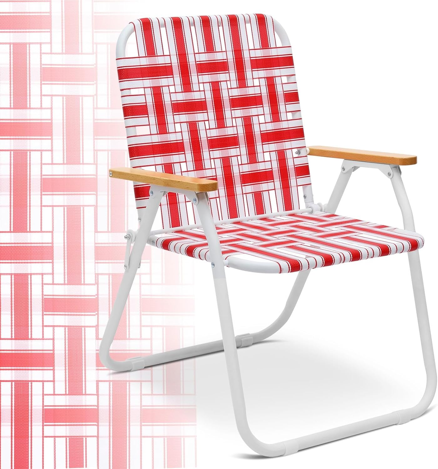 Sekey Highback Camping Chair for Adults - Extra Wide Folding Beach Lawn Chair with Airflow Mesh, Rust-Proof Teak Arms, Red