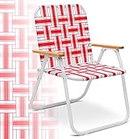 Sekey Highback Camping Chair for Adults - Extra Wide Folding Beach Lawn Chair with Airflow Mesh, Rust-Proof Teak Arms, Red