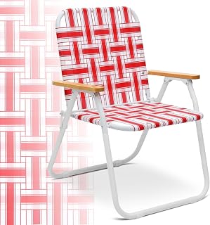 Sekey Highback Camping Chair for Adults - Extra Wide Folding Beach Lawn Chair with Airflow Mesh, Rust-Proof Teak Arms, Red