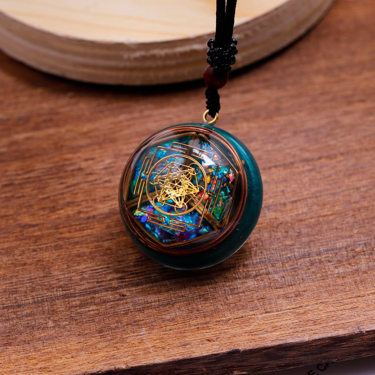 Da Piao Liang Sacred Geometry Orgone Pendant Necklace with Metatron's Cube & Mandala Design - SBB Copper Wire Energy Amulet, Black Adjustable 26-Inch Cord Chain for Spiritual Healing - Image 4