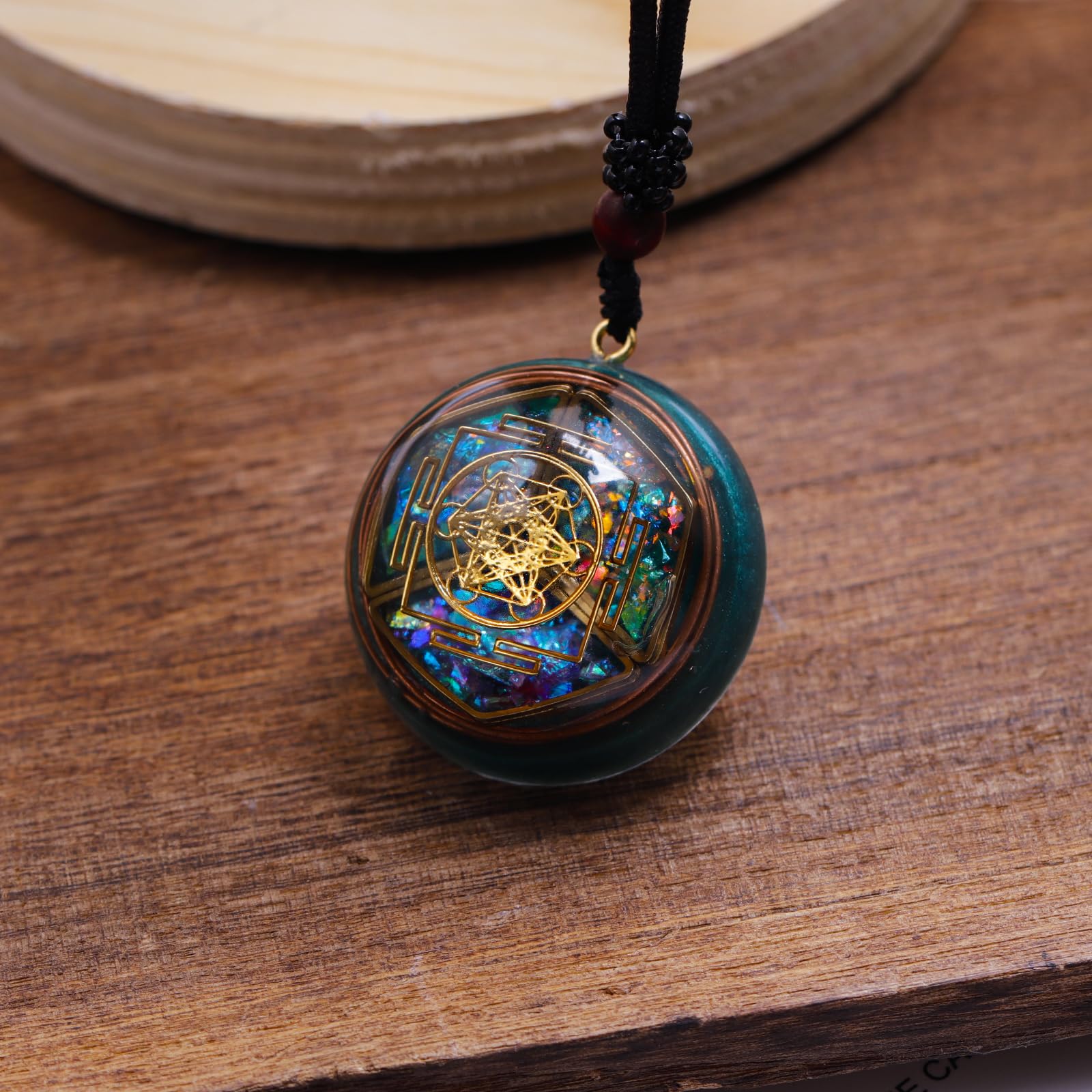 Da Piao Liang Sacred Geometry Orgone Pendant Necklace with Metatron's Cube & Mandala Design - SBB Copper Wire Energy Amulet, Black Adjustable 26-Inch Cord Chain for Spiritual Healing