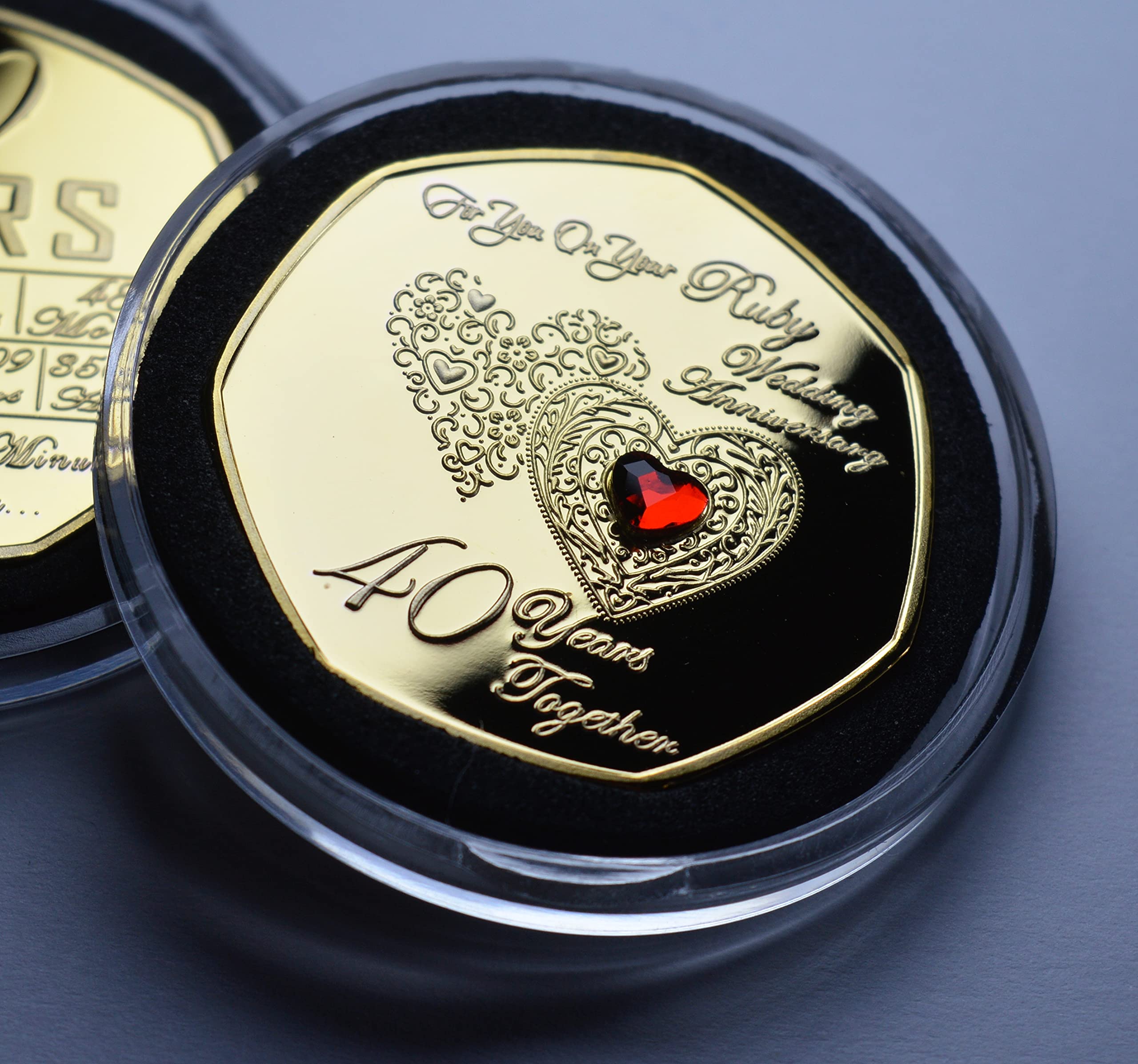 The Commemorative Coin Company For You On Your 40th RUBY WEDDING ANNIVERSARY Commemorative in Capsule. 24ct Gold. Diamante Gemstone. Gift/Present Husband/Wife. 40 Years Together