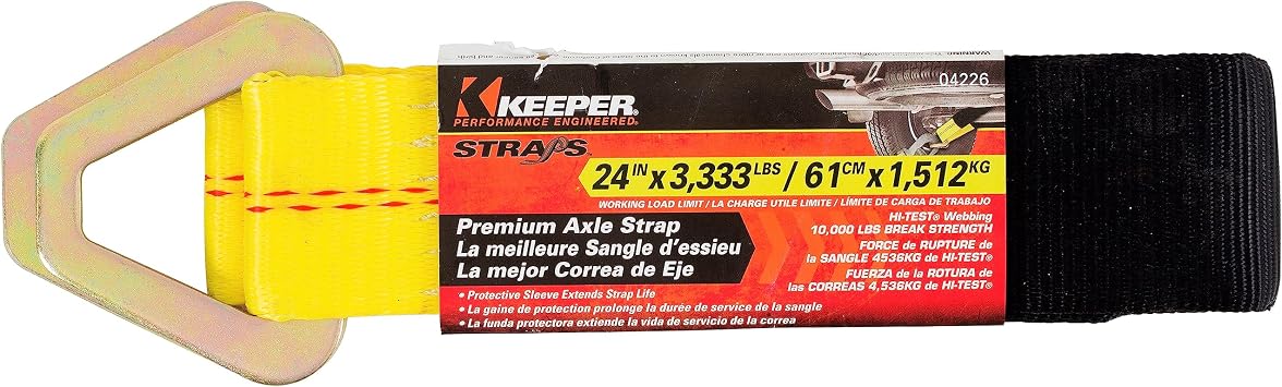 Keeper 2 x 24 Premium Axle Tie Down Strap with D Rings - 3,333 lbs. Working Load Limit and 10,000 lbs. Break Strength,One Color