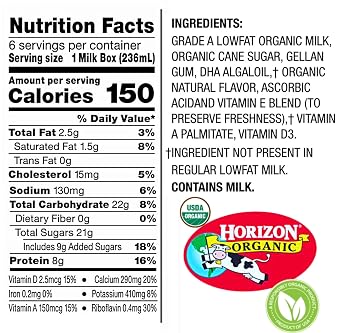Milk Organic Whole Milk, Shelf Stable Whole Milk Boxes, Horizon Milk Single Serve, 8.0 Fl oz (BETRULIGHT Value Pack of 6) (Low Fat Vanilla)