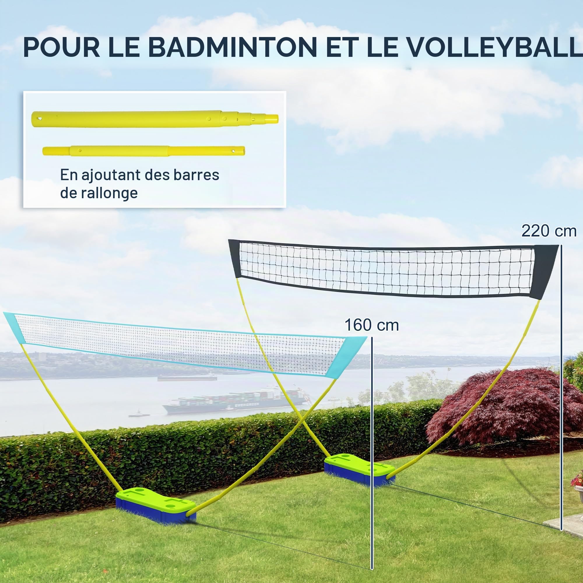 SPORTNOW Filet de Badminton 2 en 1-4 m - avec Support - Filet de Tennis réglable avec Sac de Transport - pour l'intérieur et l'extérieur
