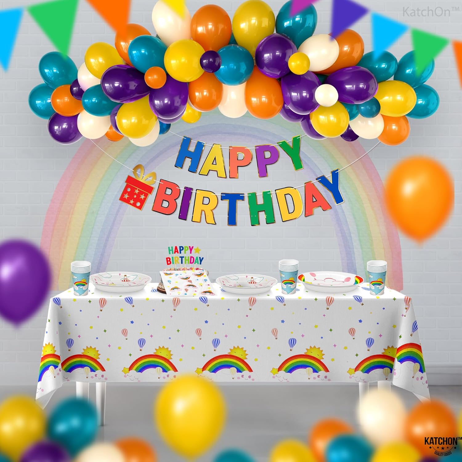 KatchOn, Rainbow Birthday Decorations - Huge Pack of 116, Serve 25 | Plates, Cups, Napkins and Banner for Rainbow Birthday Party Decorations | Bday Party Supplies, Colorful Bday Decoration - Image 7