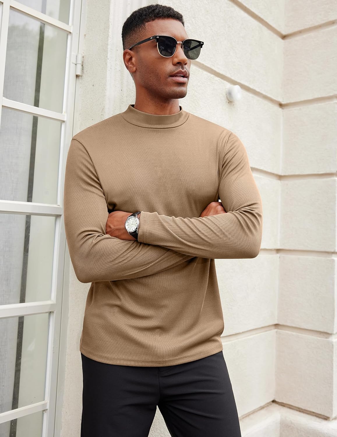 COOFANDY Men's Mock Turtleneck Long Sleeve Shirts Slim Fit Basic T-Shirt Lightweight Ribbed Pullover Sweater - Image 4