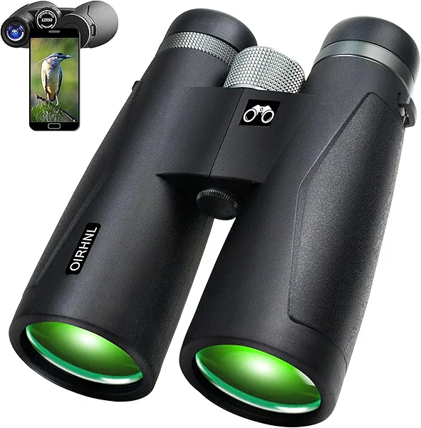 12x50 HD Binoculars for Adults High Powered with Upgraded Phone Adapter, Large View Binoculars with Clear Low Light Vision,IPX7 Waterproof Binoculars for Bird Watching,Hunting,Travel (B-12x50)