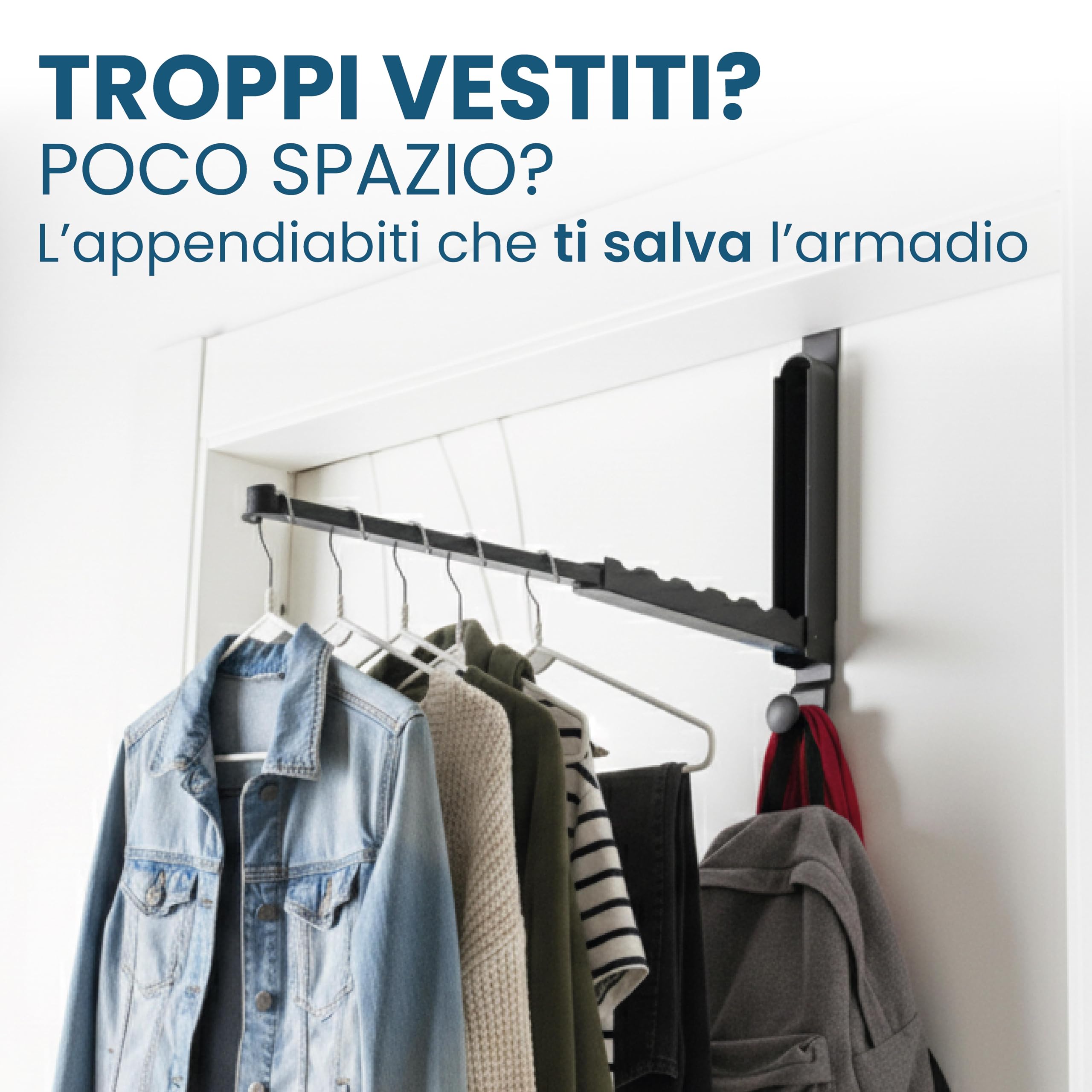 Appendiabiti da Porta Estensibile Senza Forare Salvaspazio Nero Porte 4,5 cm