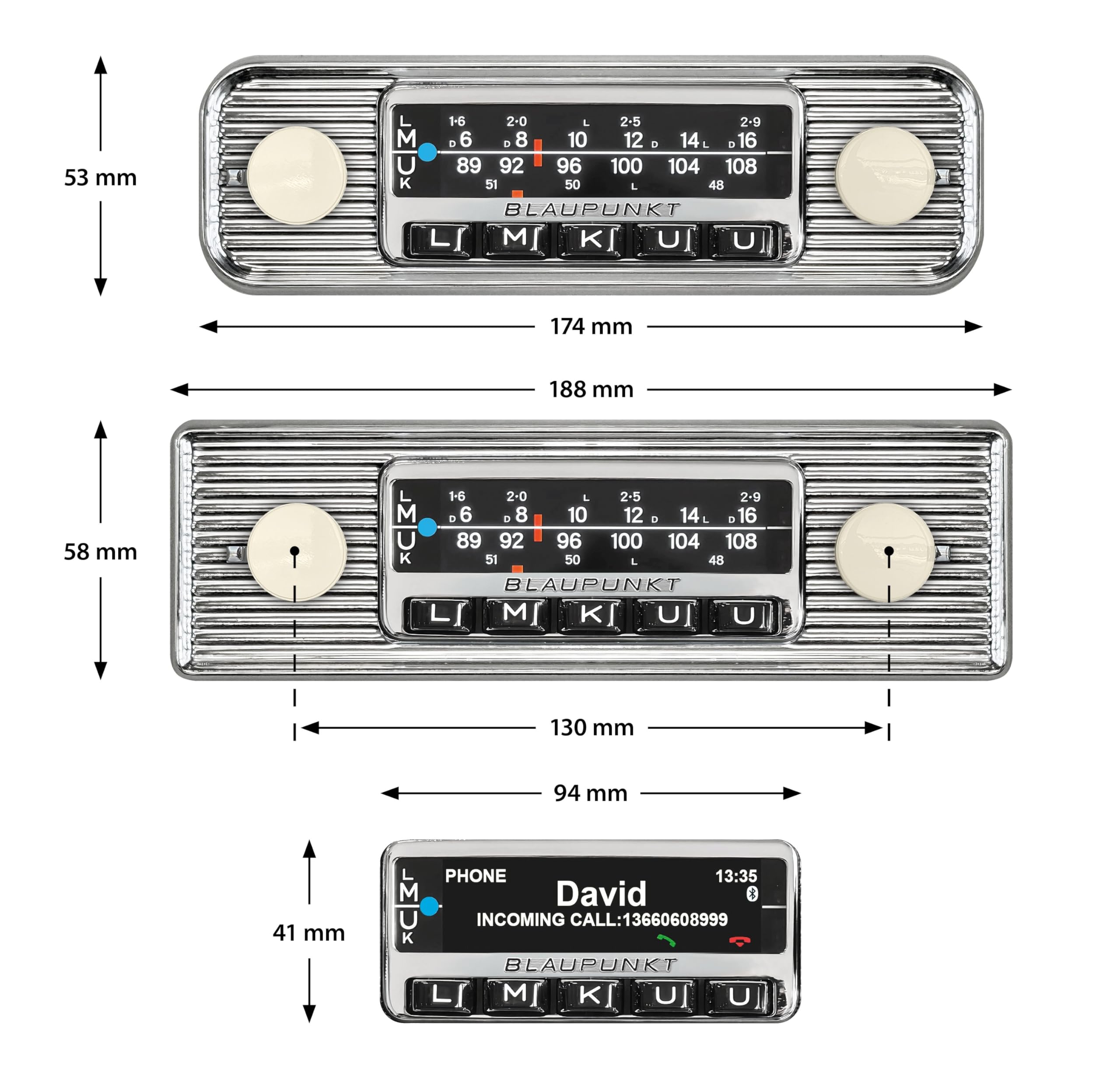 Blaupunkt Frankfurt Stereo Classic, 1-DIN Autoradio, Oldtimer-Design mit verchromter Metallfront im Wellendesign, DAB+, Bluetooth, USB, Aux-Eingang, Lenkradfernbedienung, Sub-Out, 4x50Watt, 12v