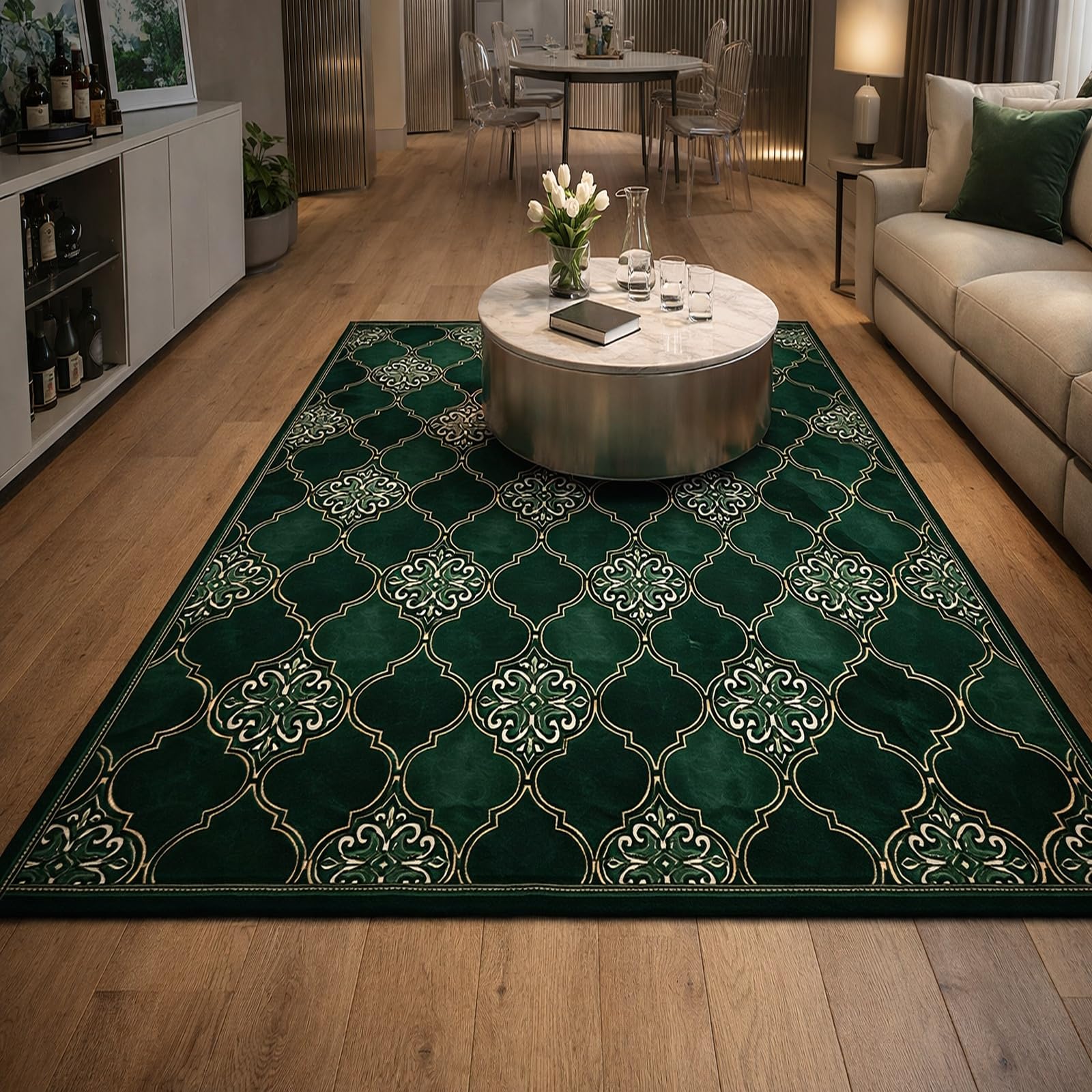 Tapis de salon 120x180 cm lavable et géométrique vert pour chambre