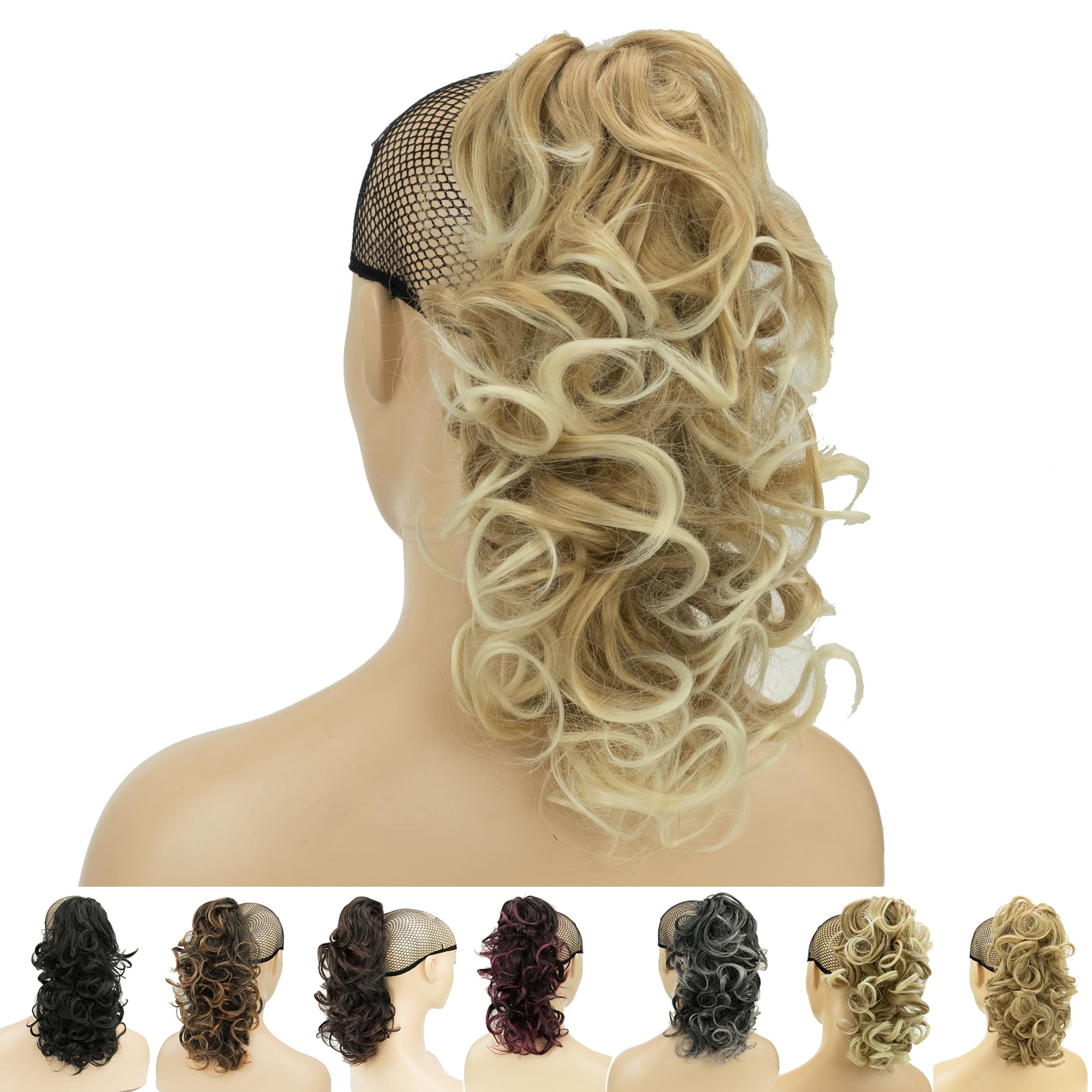 IMISSU Messy Curly Hair Short Claw Ponytail Hair Extensions Pony Tail Clip in Hairpieces (Beach Blonde)