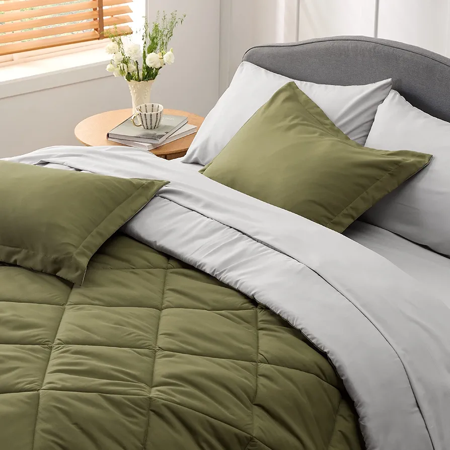 Bedsure Olive Green Queen Comforter Set 7 Pieces Reversible Queen Bed