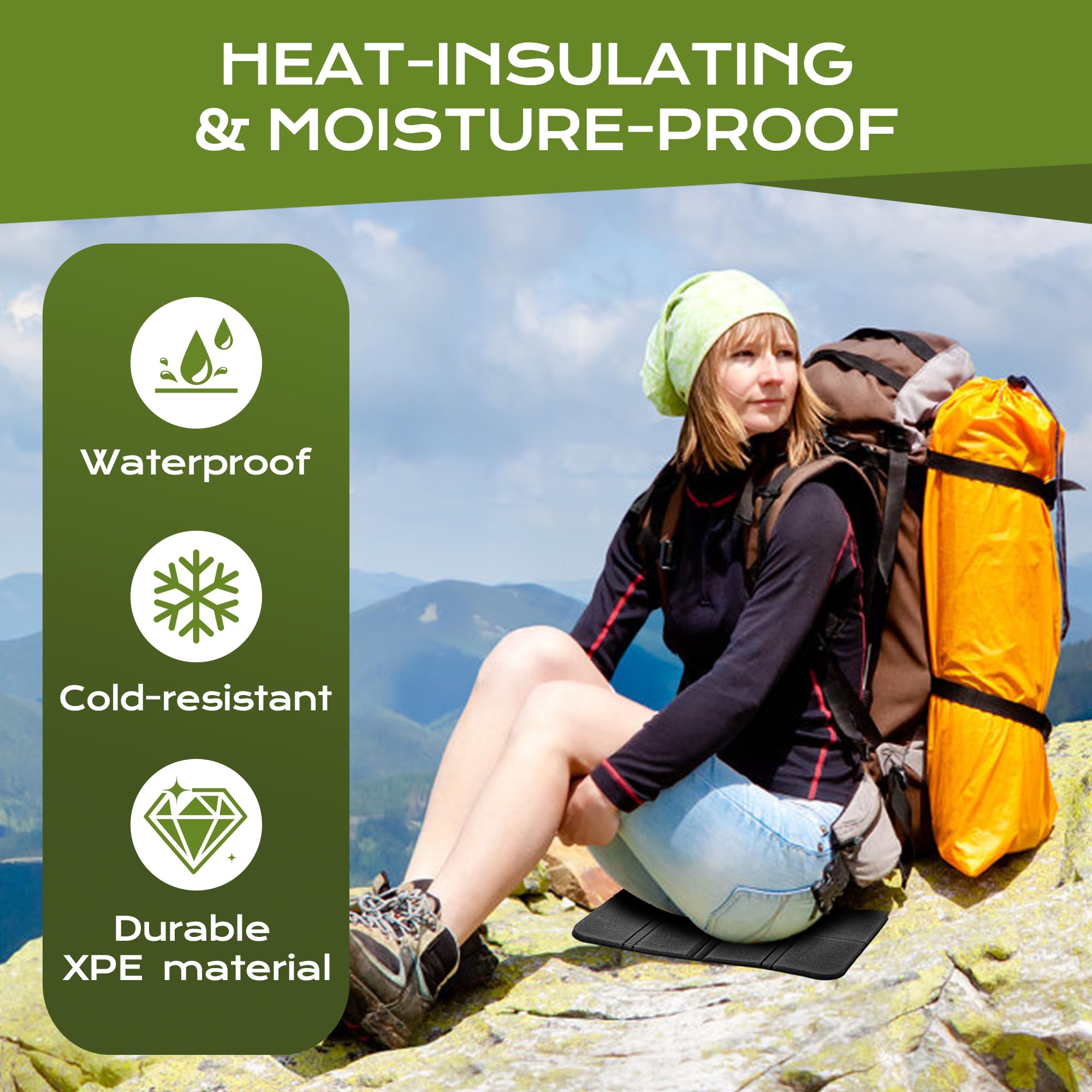 WUFANC Set di 2 cuscini per esterni pieghevoli, resistenti alle intemperie e impermeabili, per bambini, leggeri e compatti, per escursioni, campeggio, stadio, picnic e giardino (rosso + nero)