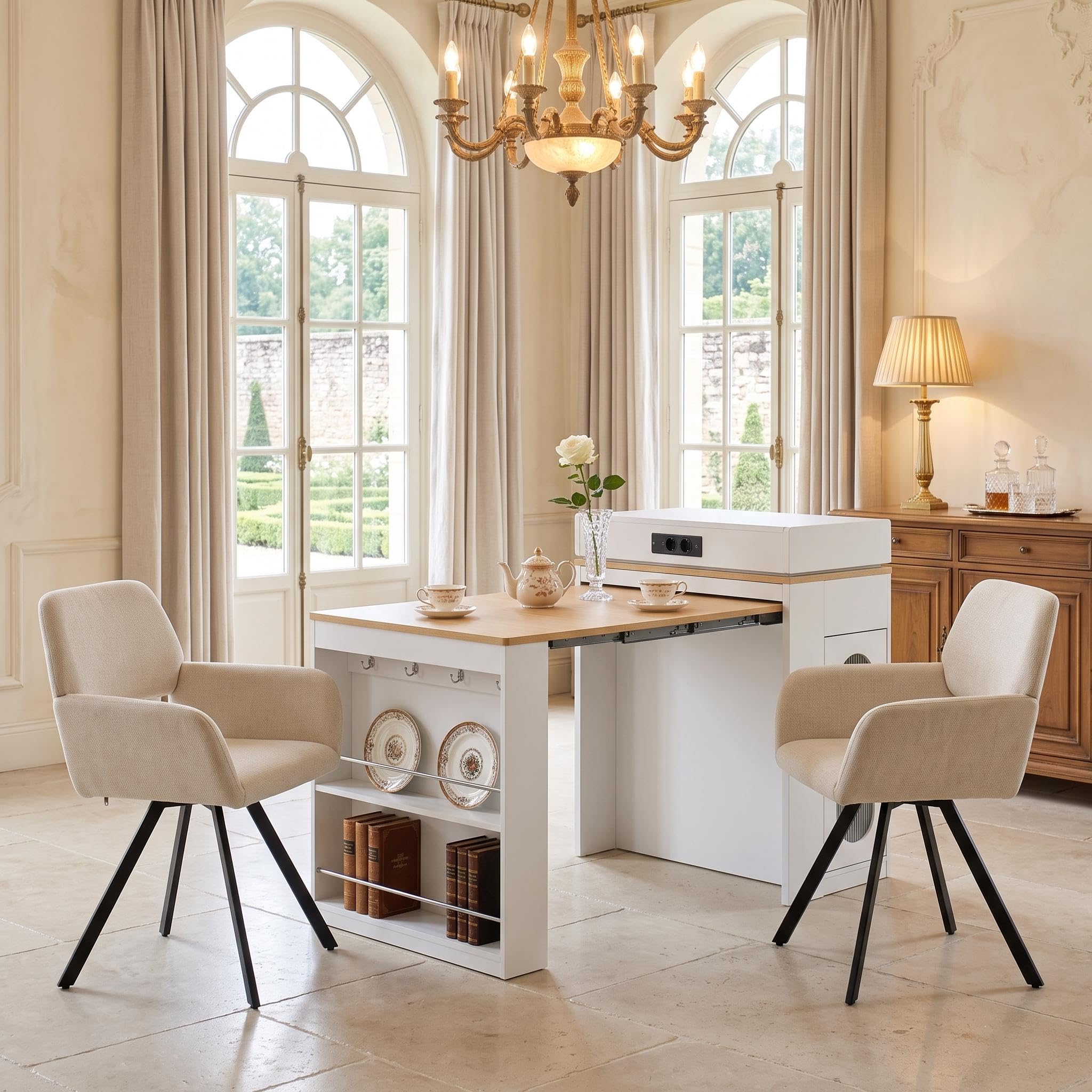 FurnitureR Ensemble de salle à manger en MDF avec table extensible et 2 chaises pivotantes