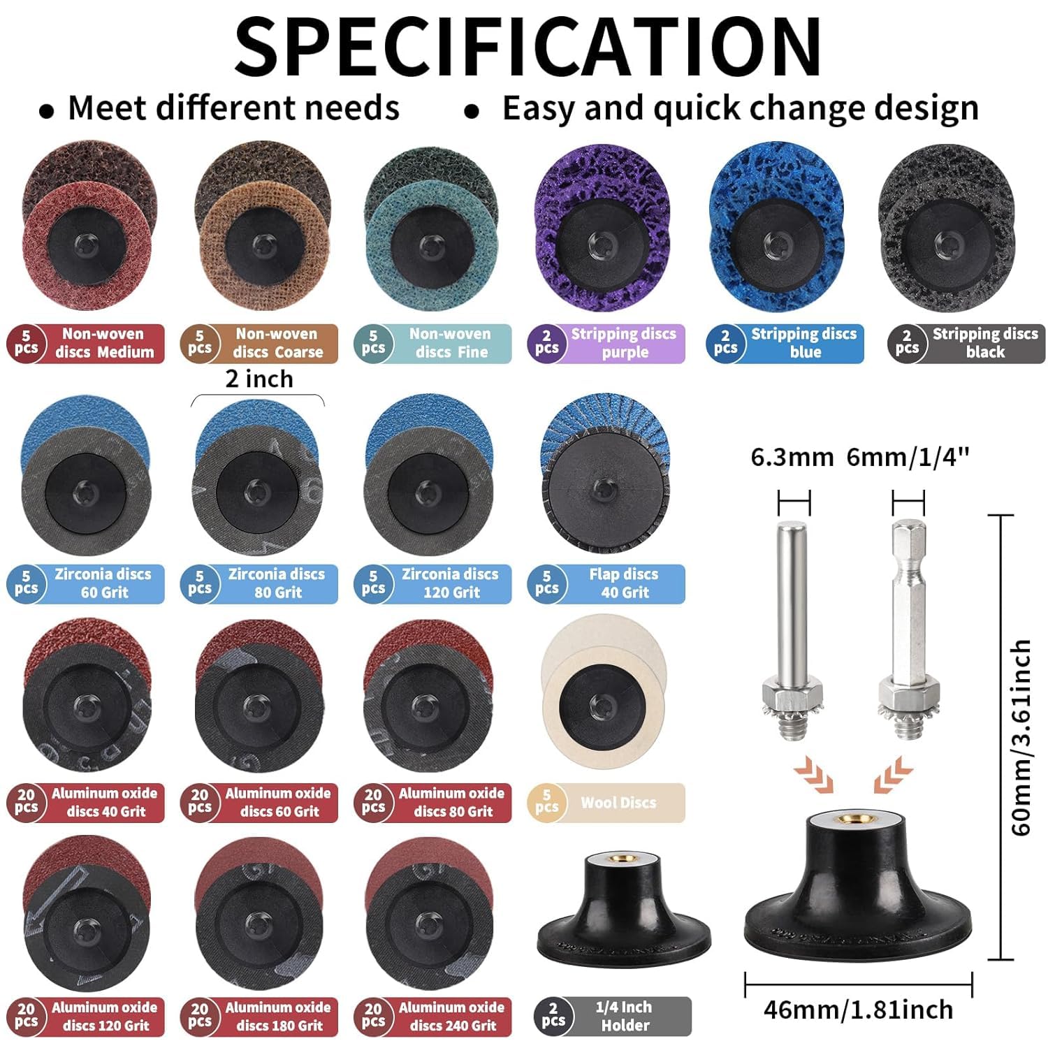 170 Stück Schleifwerkzeug-Set, 50mm CSD-Scheiben, Nylongewebe-Scheiben zum Schleifen