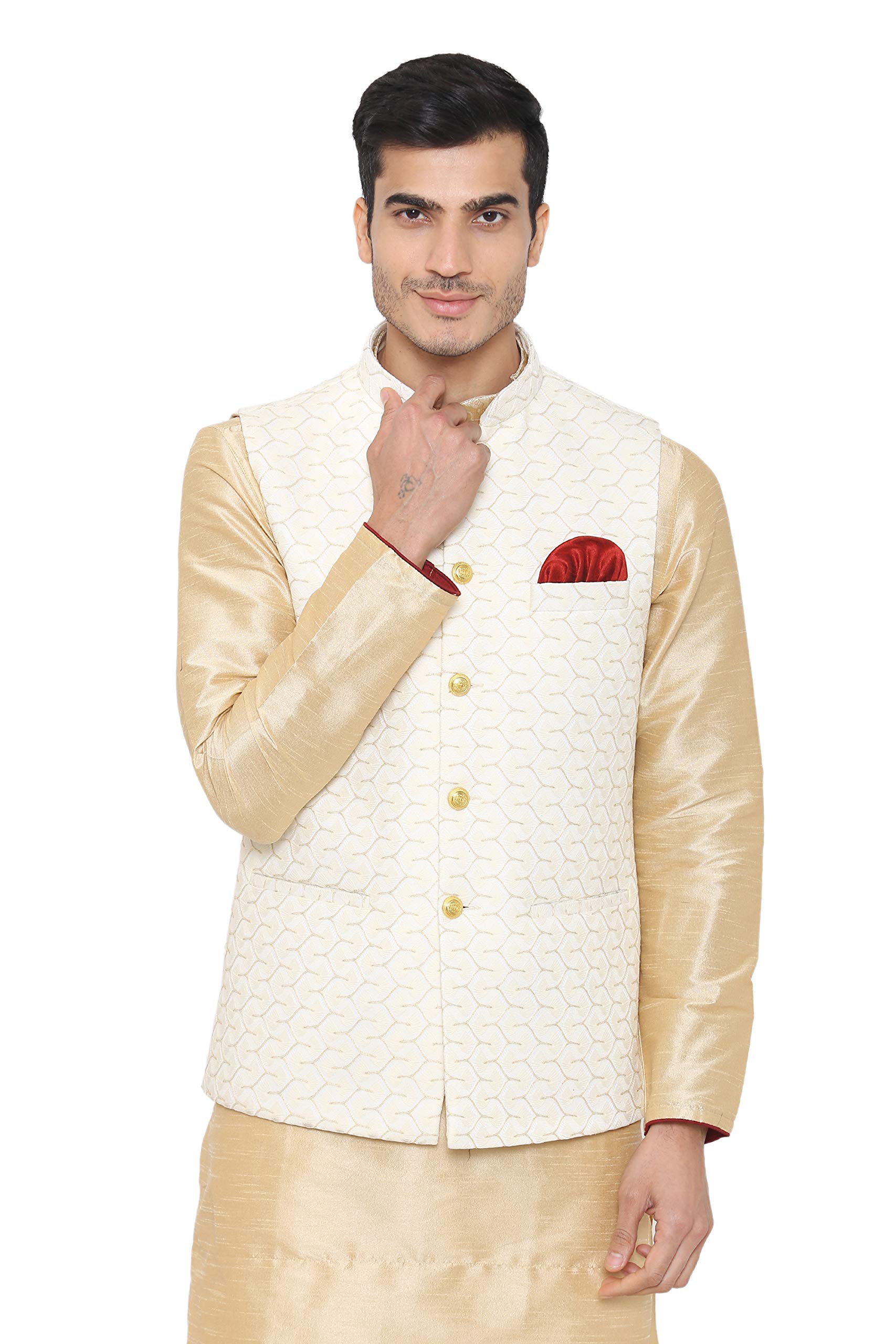 wintage Men's Banarsi Rayon Cotton Bandhgala Festive Nehru Modi Jacket Waistcoat : Multiple Colors-picture-29