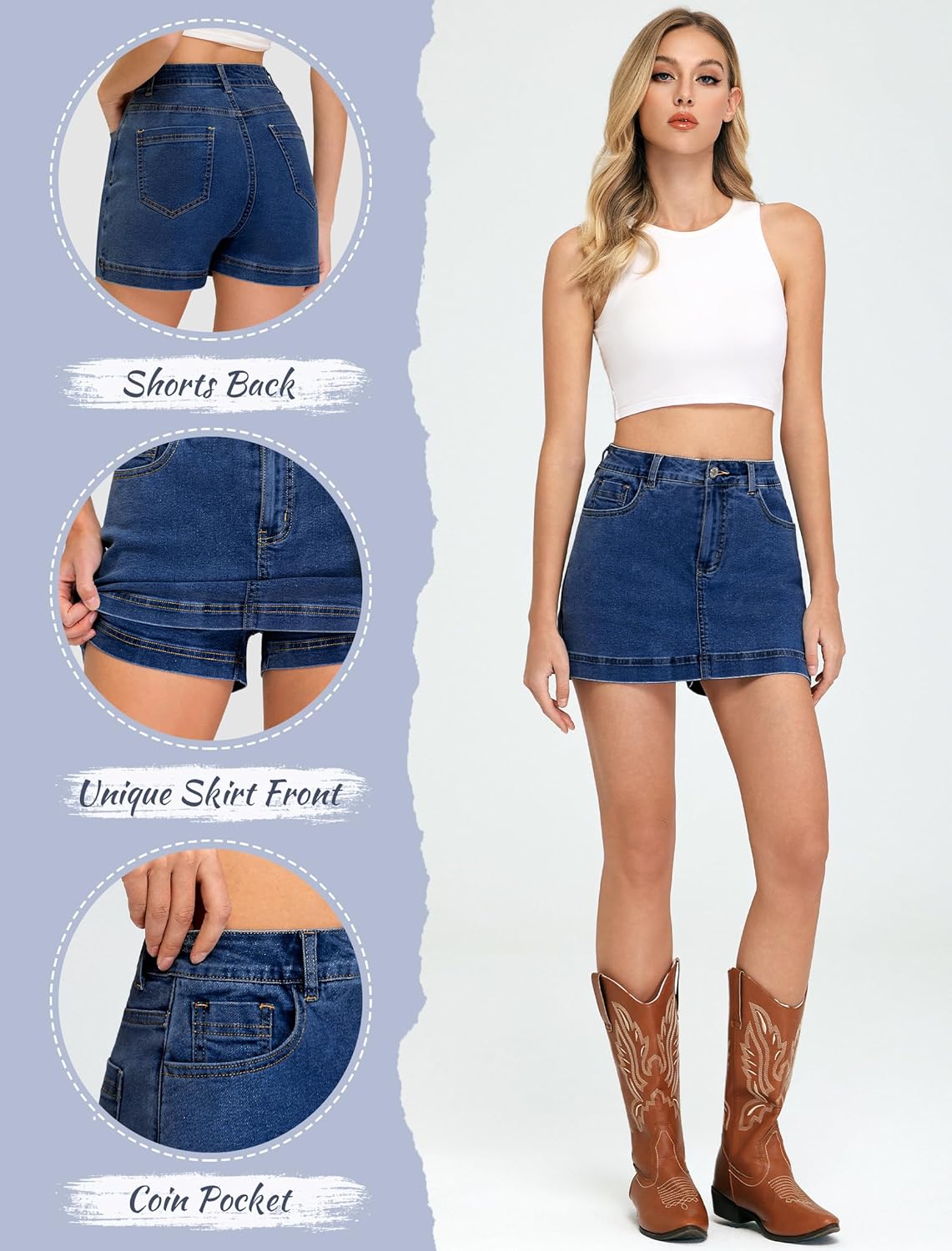 IWD Jean Skorts for Woman 2026 Trendy High Waisted Y2k Mini Skirt Stretchy Denim Shorts Skort Country Concert Outfits - Image 6