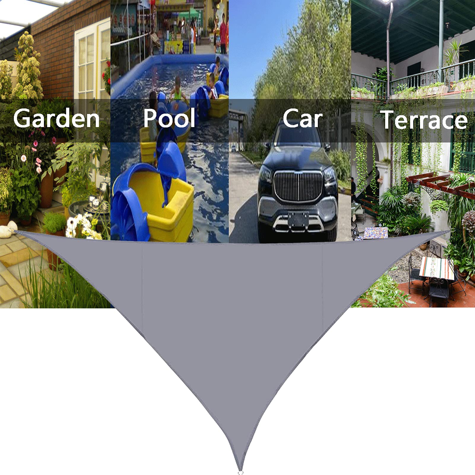 4x4x4 m Tuin Zonnescherm Triangle, Zonnescherm Zeil waterdicht, 95% UV-bescherming Zonnescherm, Heavy Duty Luifel Shelter Fabric Screen, voor Patio/Tuin/ Achtertuin/Zwembaden/Carports