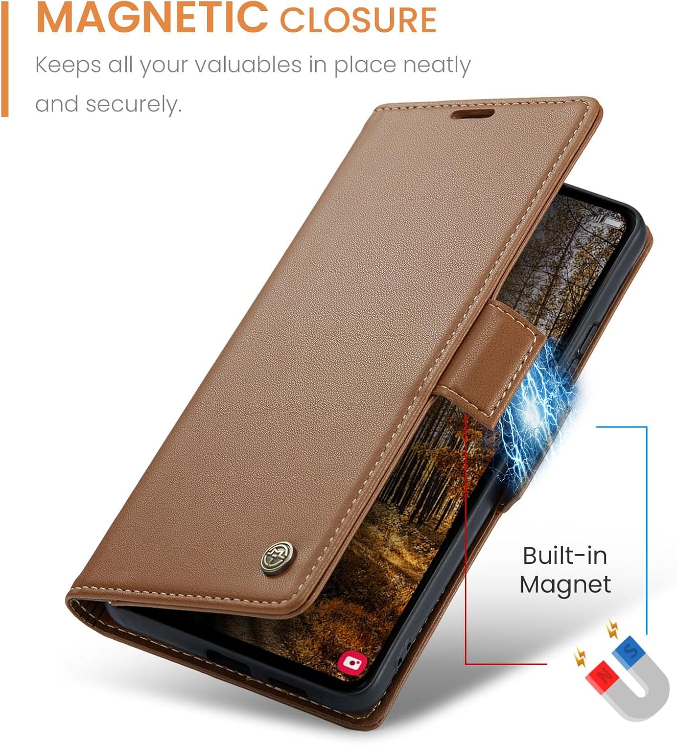 QLTYPRI Wallet Case for Samsung Galaxy S25 Plus, Premium PU Leather Magnetic Flip Folio Case with RFID Blocking Credit Card Slots Kickstand Shockproof Protective Phone Cover - Brown - Image 4