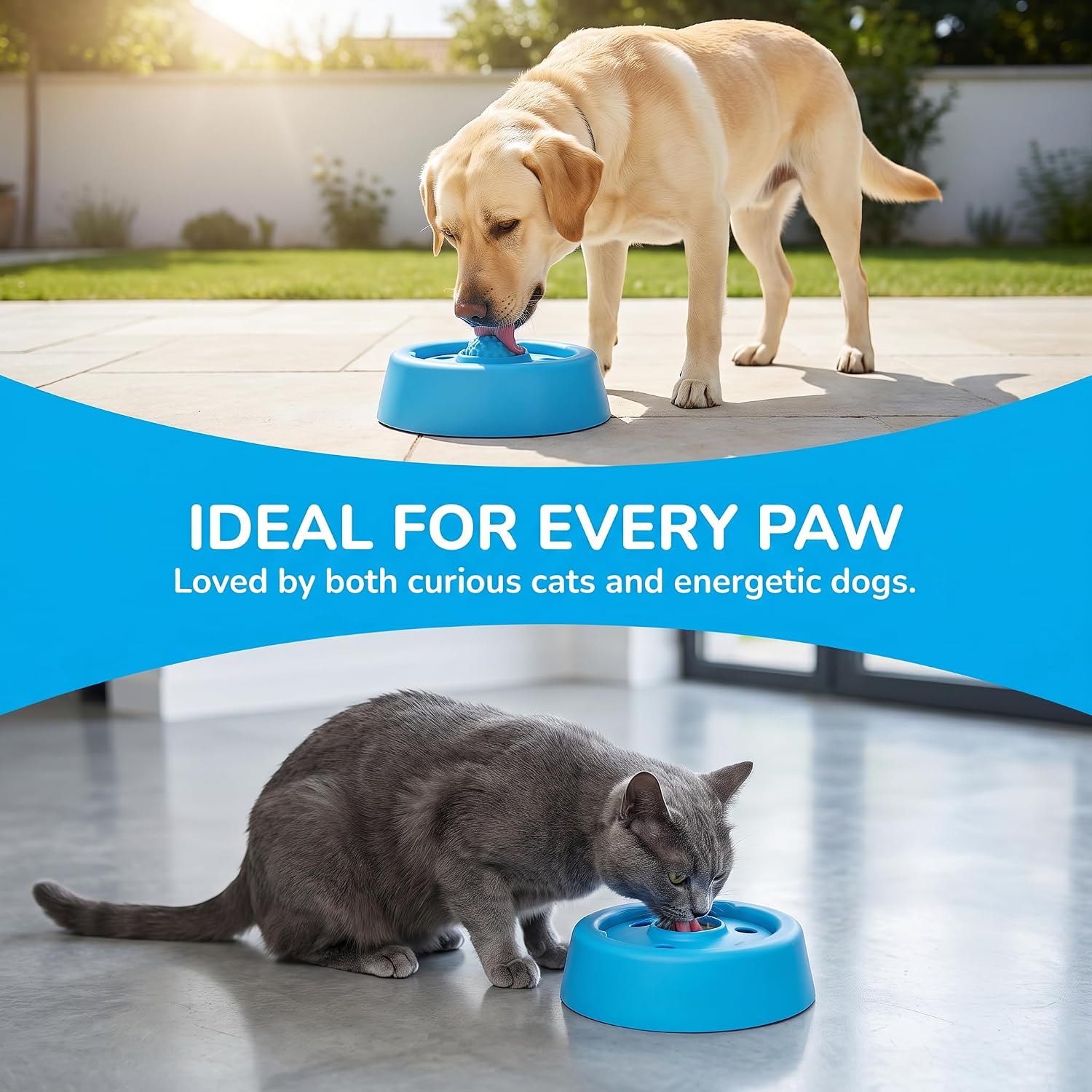 Pet Forever Lick Ball,Slow Feeder Lick Bowls for Dogs, Dog Lick Bowl with Ball, Dog Licking Toy for Wet Food、 Water、 and Snacks, Suitable for Large to Small Dogs、Cats、 Puppies、and Pets（Blue.