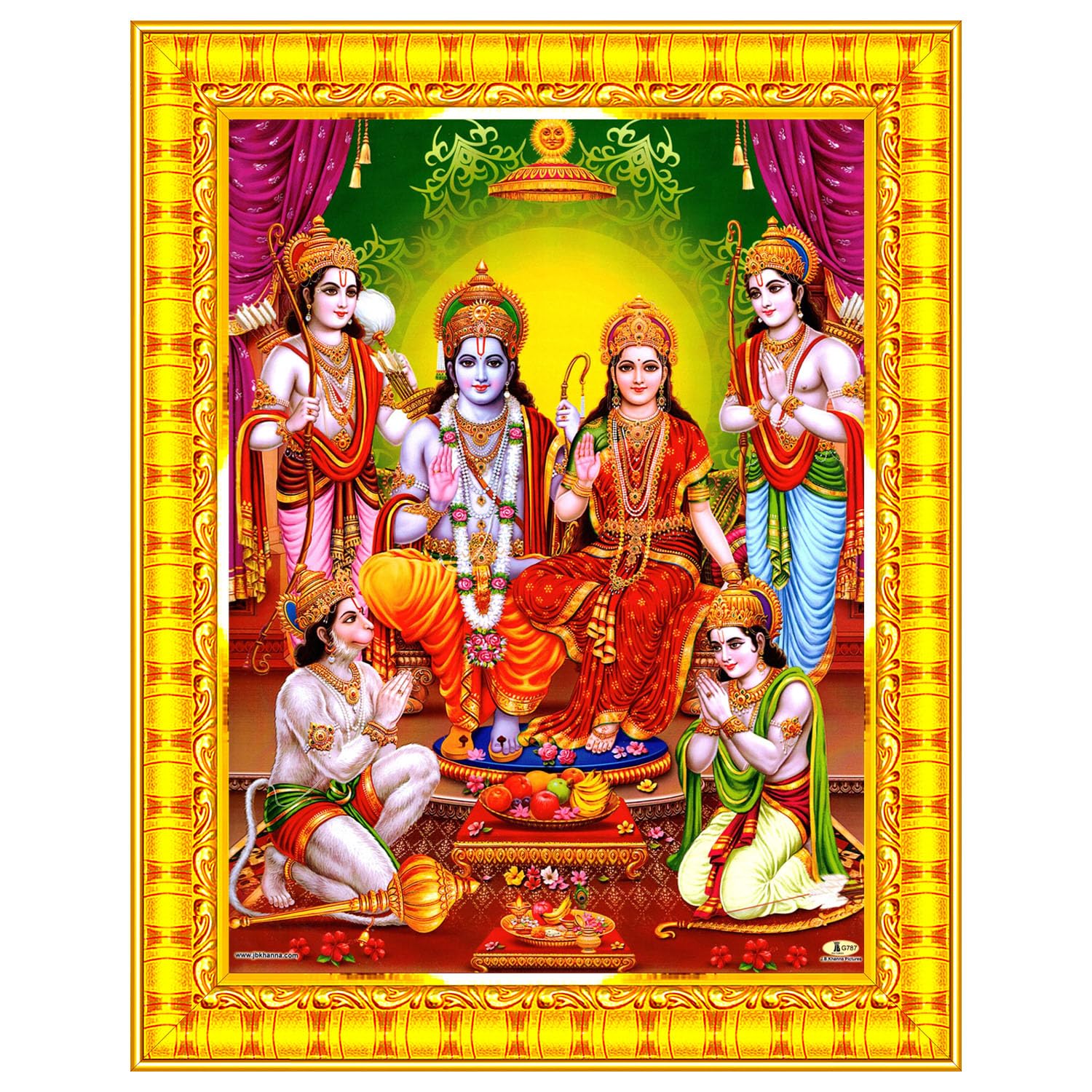 Ram Darbar Lord Shri Rama Sita Parivar Family Wall Painting Framed Home Decor (Wood,Matte,Gold,Small Size,6 x 8 Inch) R743S