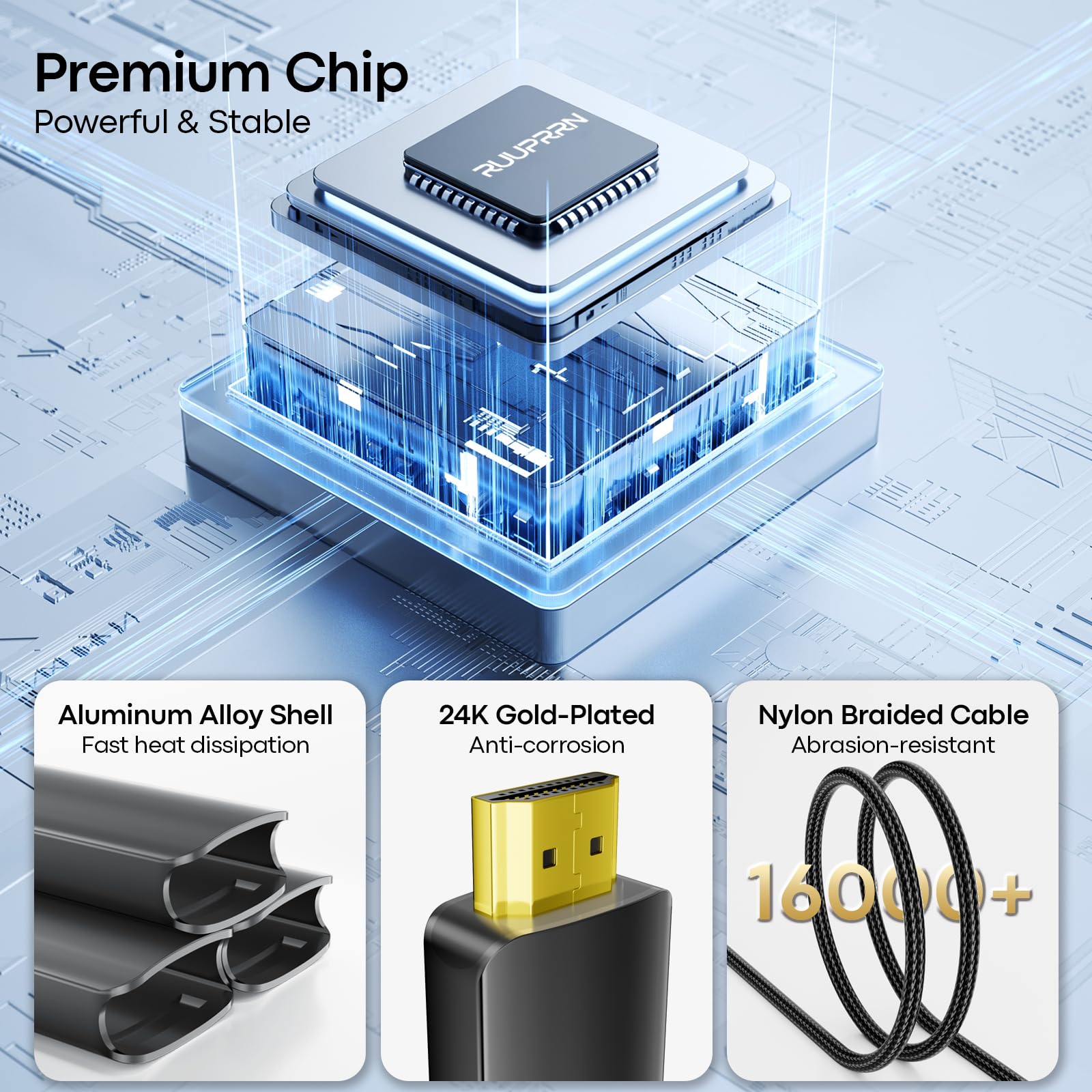 Câble USB-C vers HDMI 2.1 8K @ 60 Hz, 4K @ 240 Hz/144 Hz/120 Hz, HDCP2.3, câble tressé de type C 3.1 vers HDMI 2.1, Thunderbolt 3/4/5, compatible avec iPhone 16/15, MacBook Pro/Air, Galaxy S24, Dell